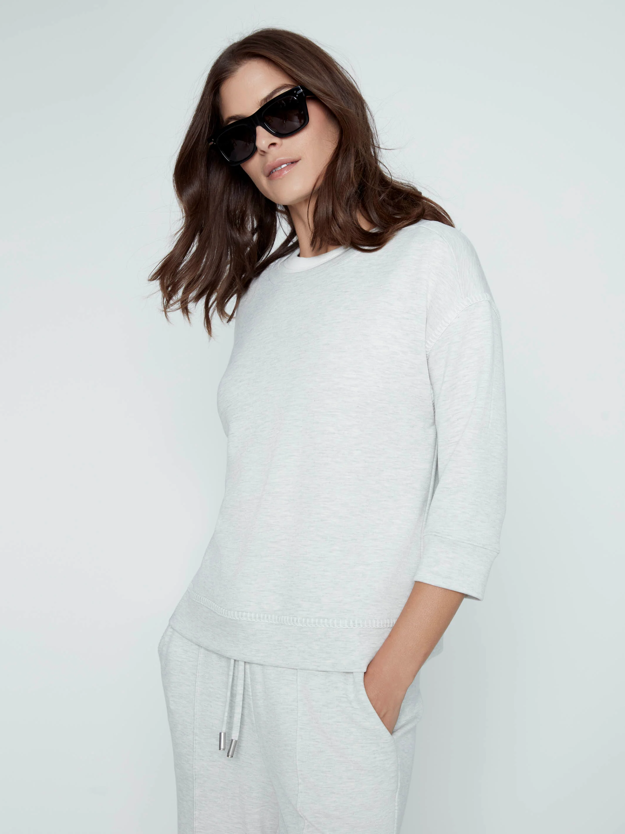 Soft Scuba 3/4 Sleeve Top - Heather Light Grey - Image 5