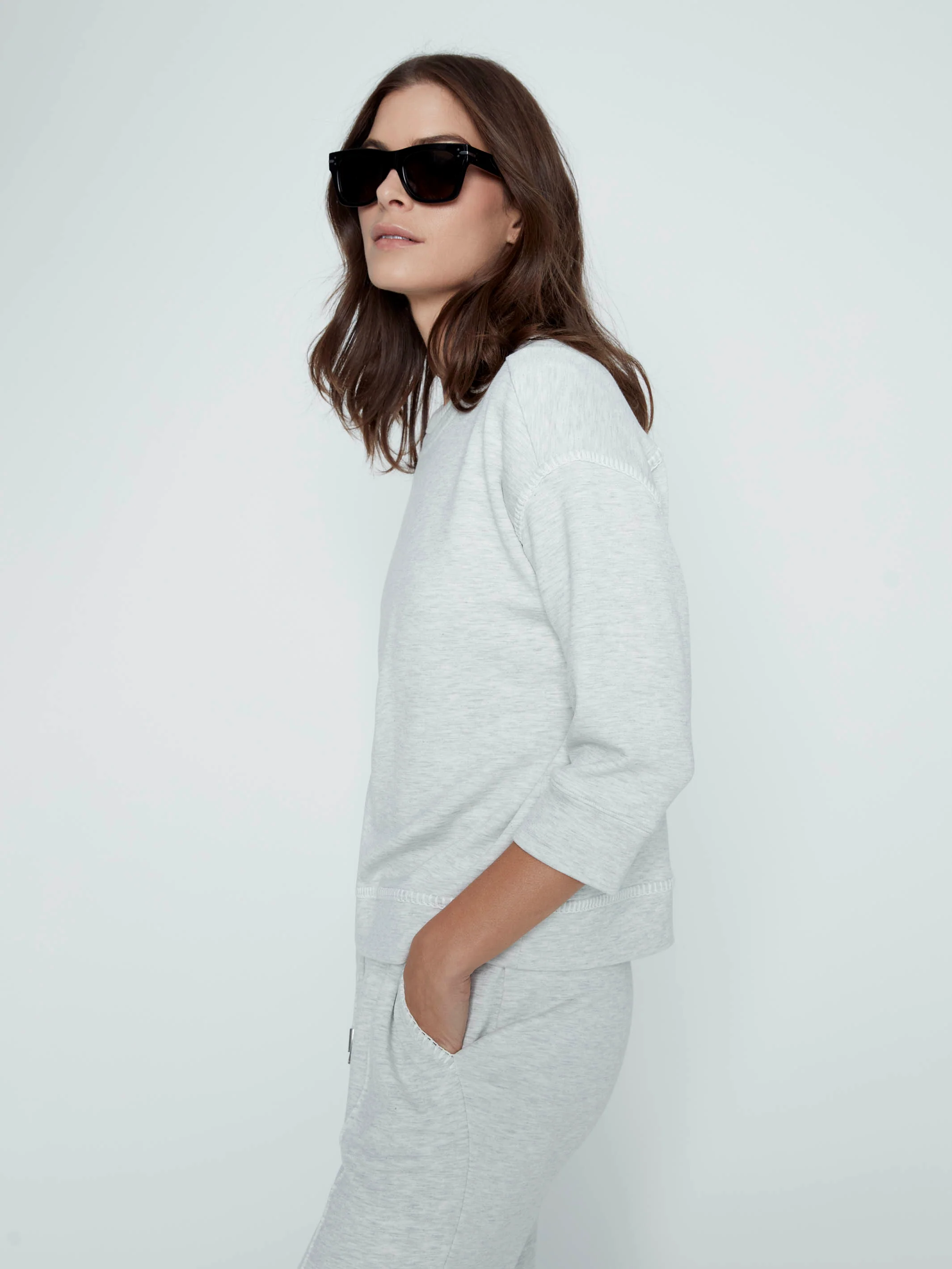 Soft Scuba 3/4 Sleeve Top - Heather Light Grey - Image 6