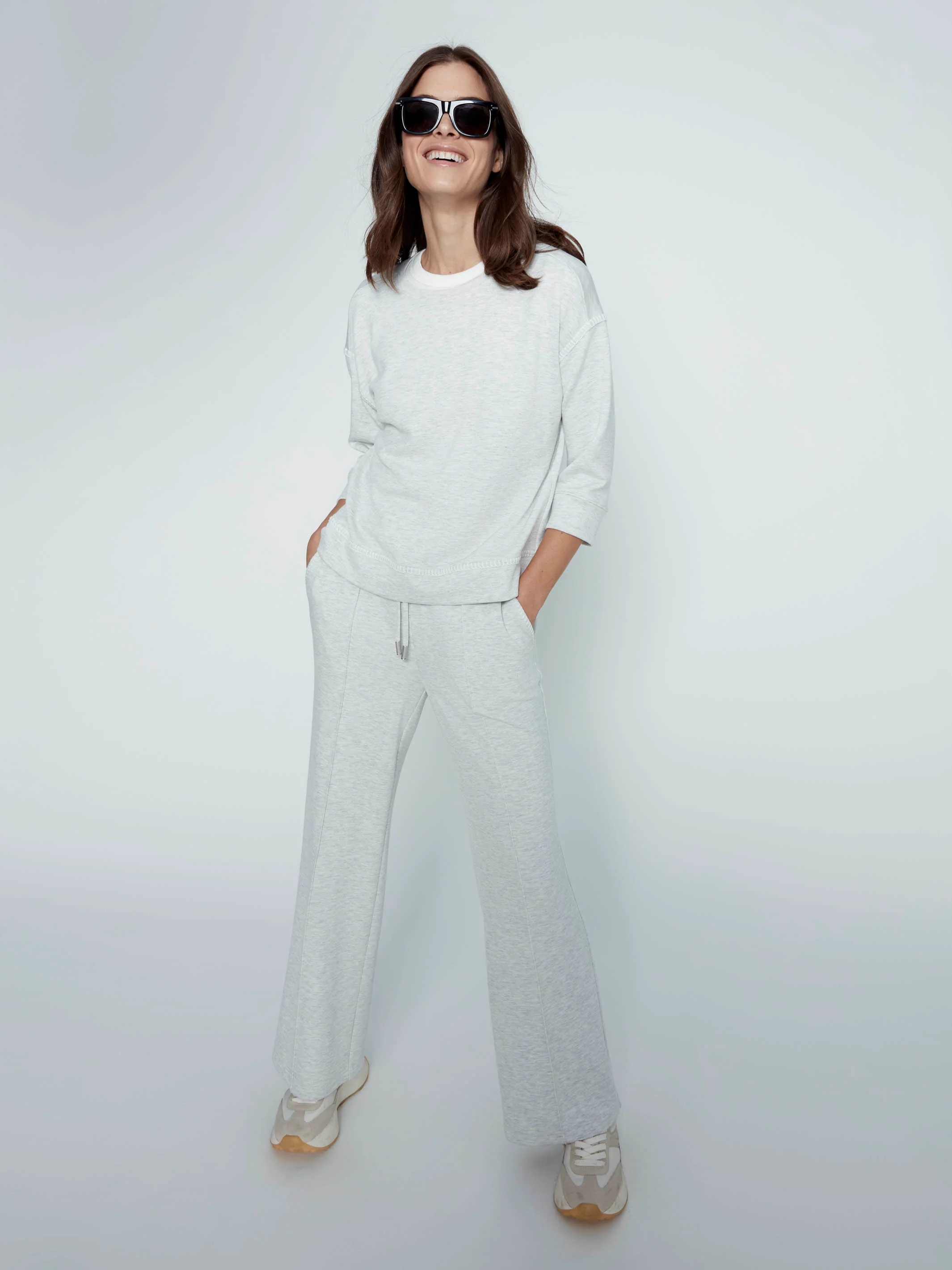 Soft Scuba 3/4 Sleeve Top - Heather Light Grey - Image 8