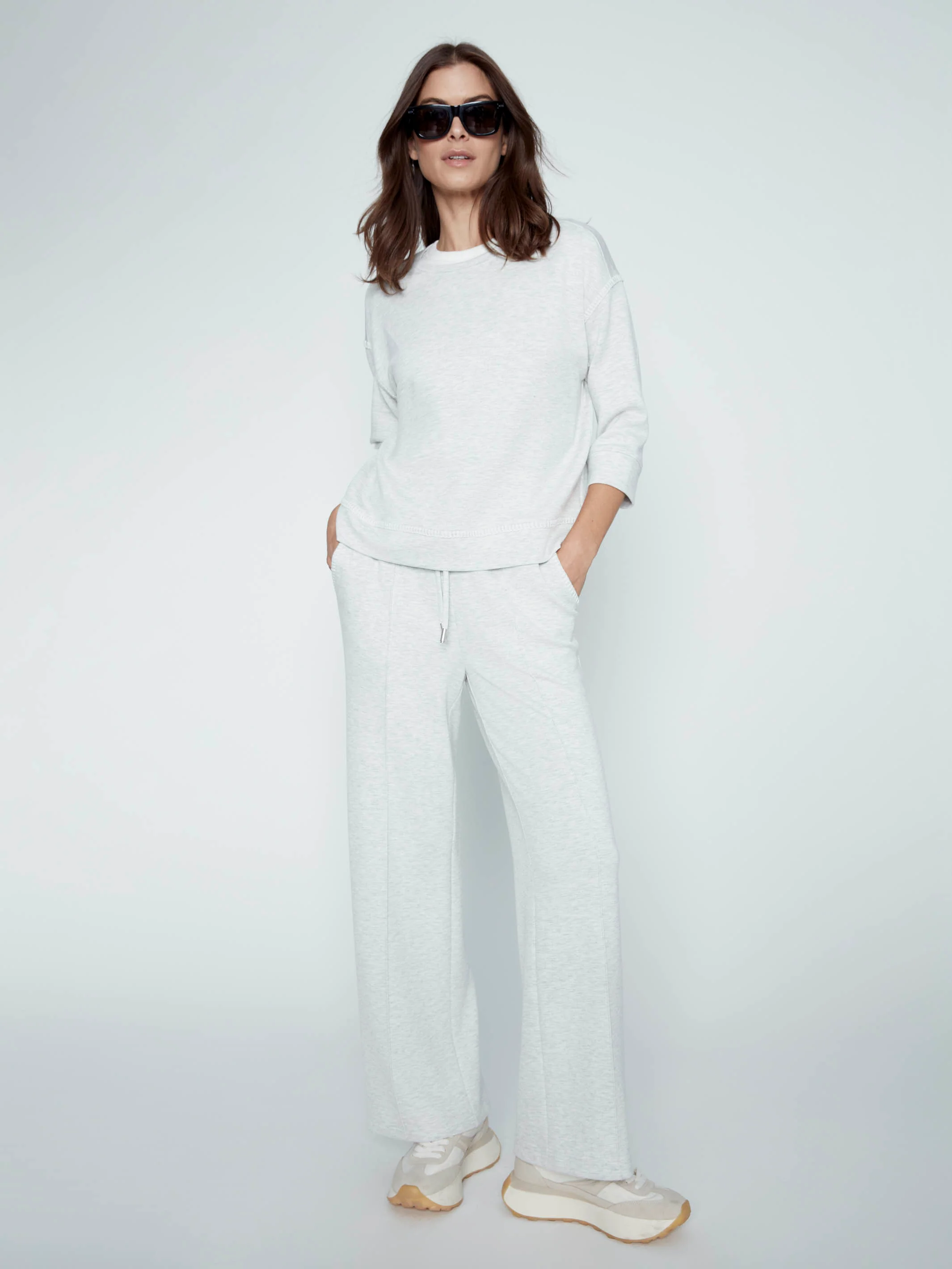 Soft Scuba Wide Leg Jogger Pants - Heather Light Grey - Image 9