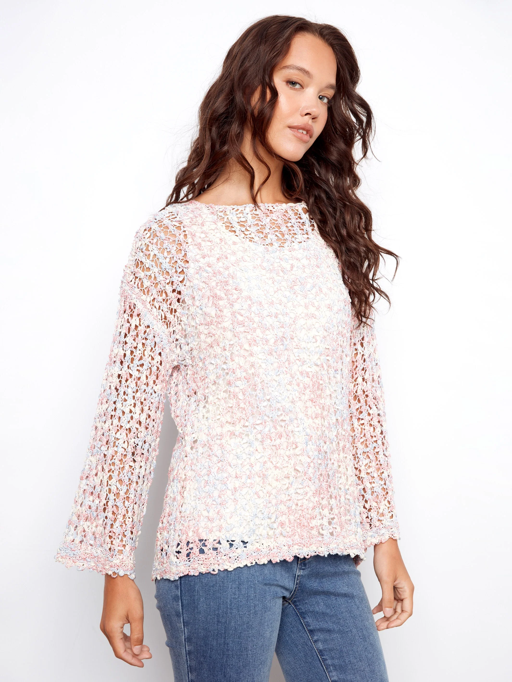 Space-Dye Fishnet Sweater - Peony - Image 3