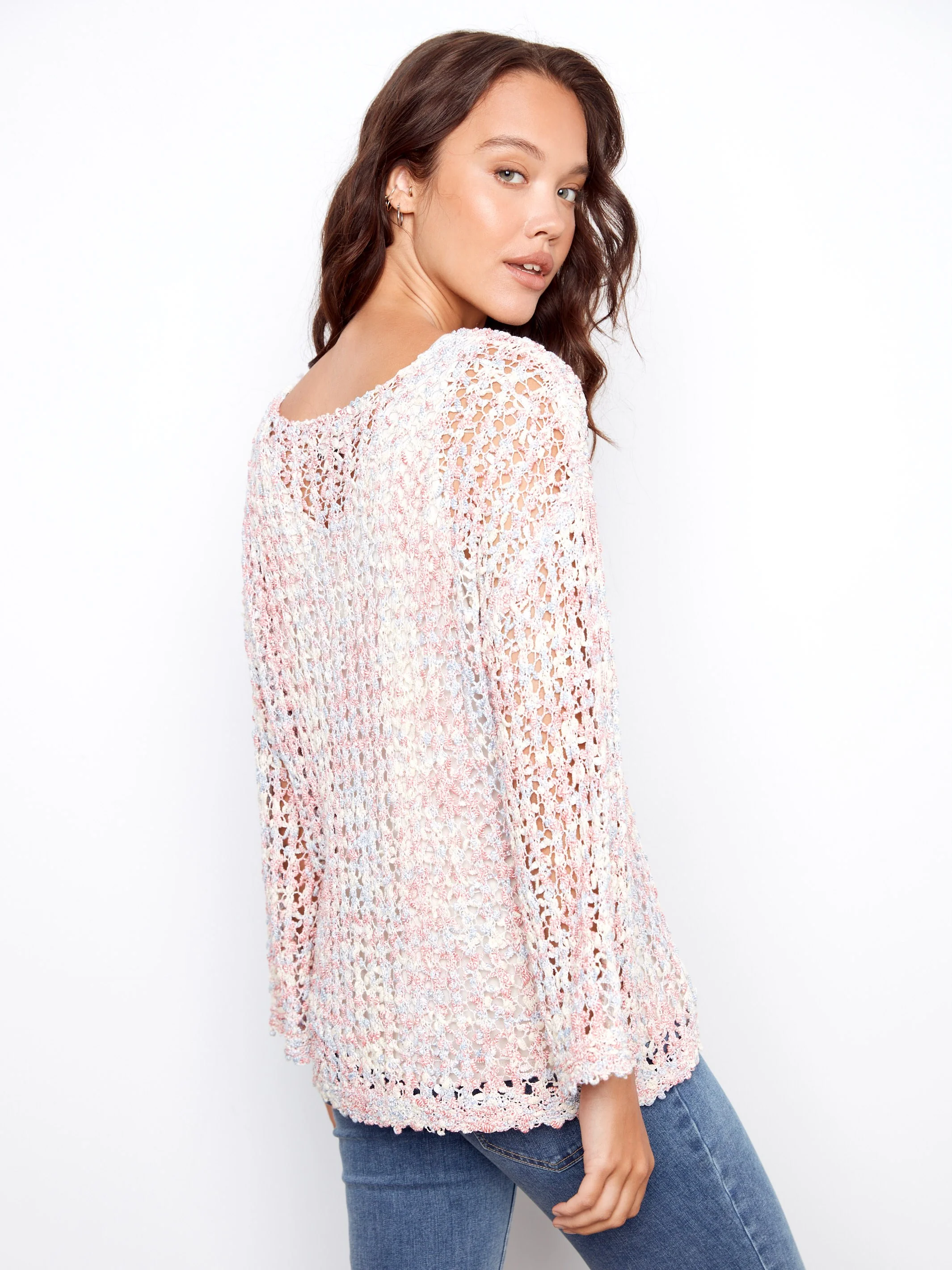Space-Dye Fishnet Sweater - Peony - Image 4