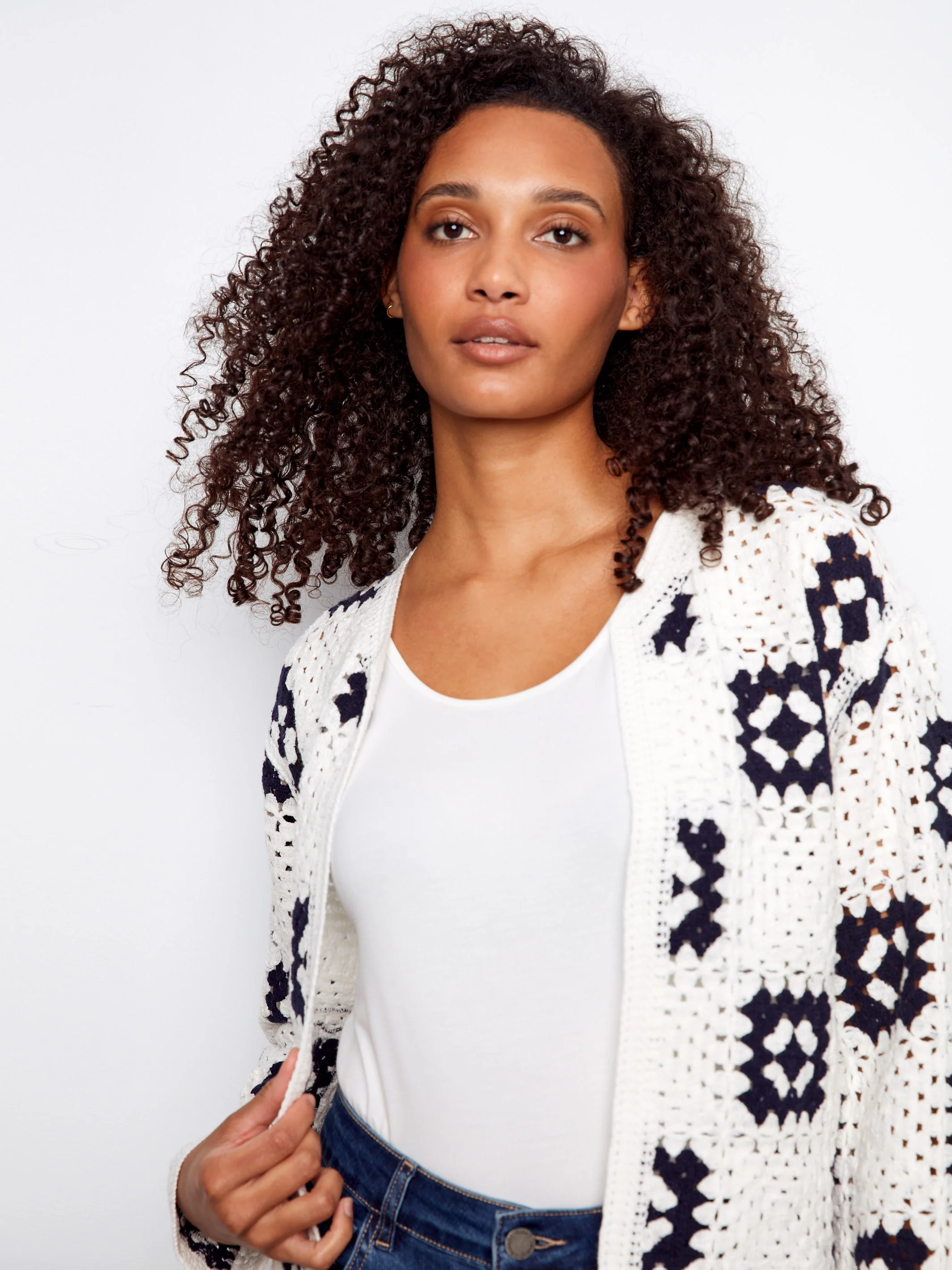 Square Crochet Cardigan - White - Image 3
