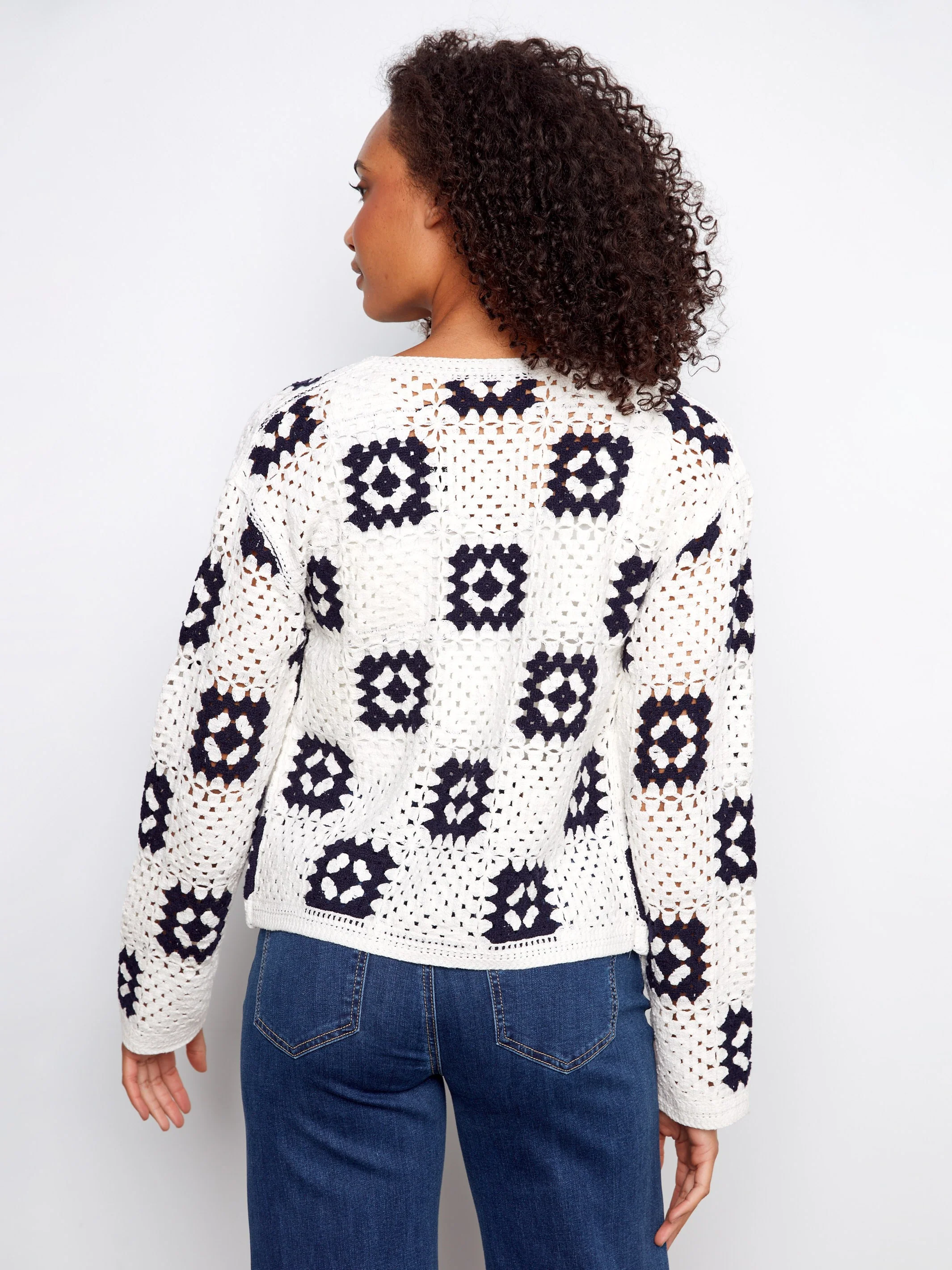 Square Crochet Cardigan - White - Image 4