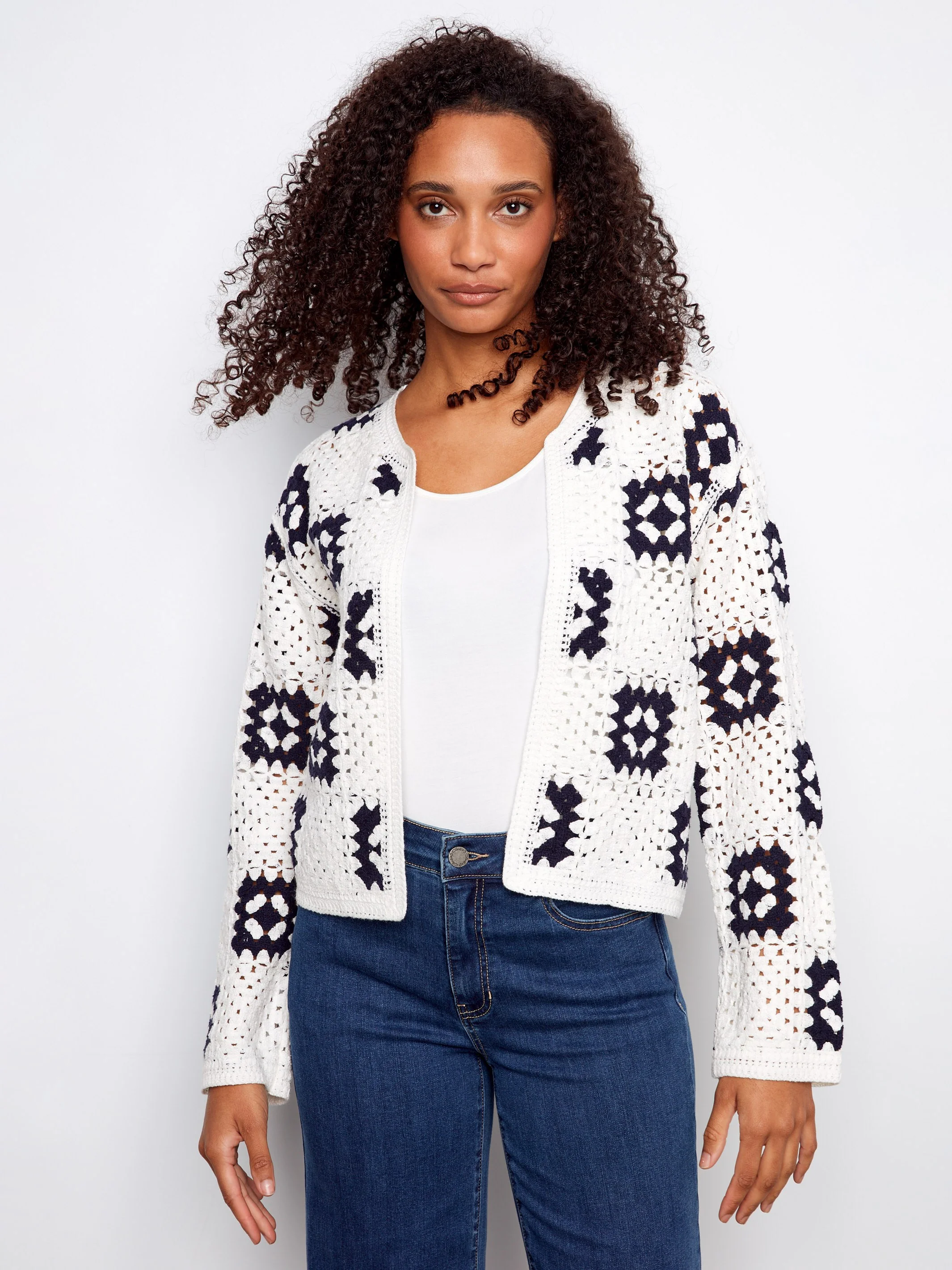 Square Crochet Cardigan - White - Image 5