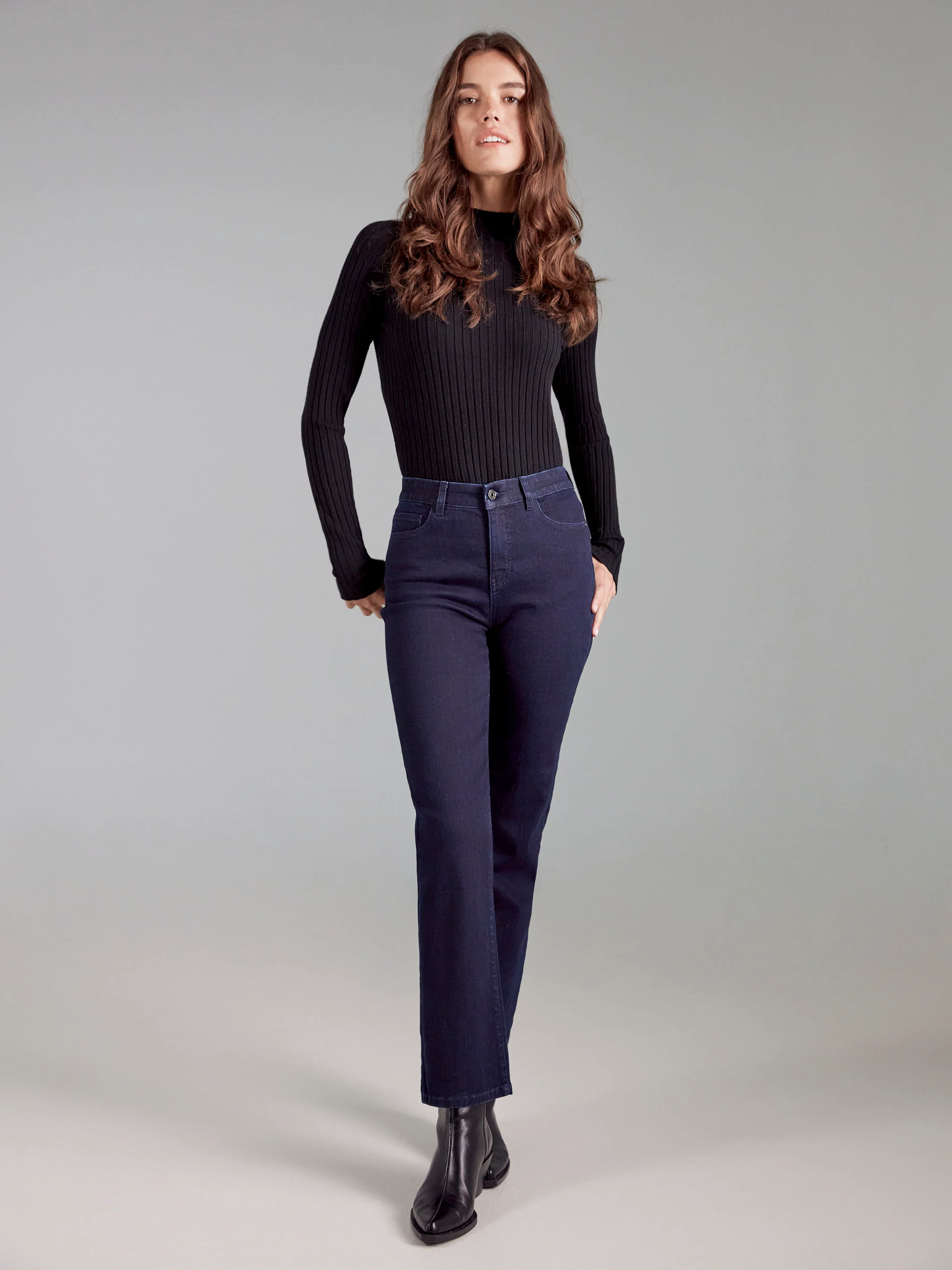 Straight Leg Jeans - Blue Black - Image 6