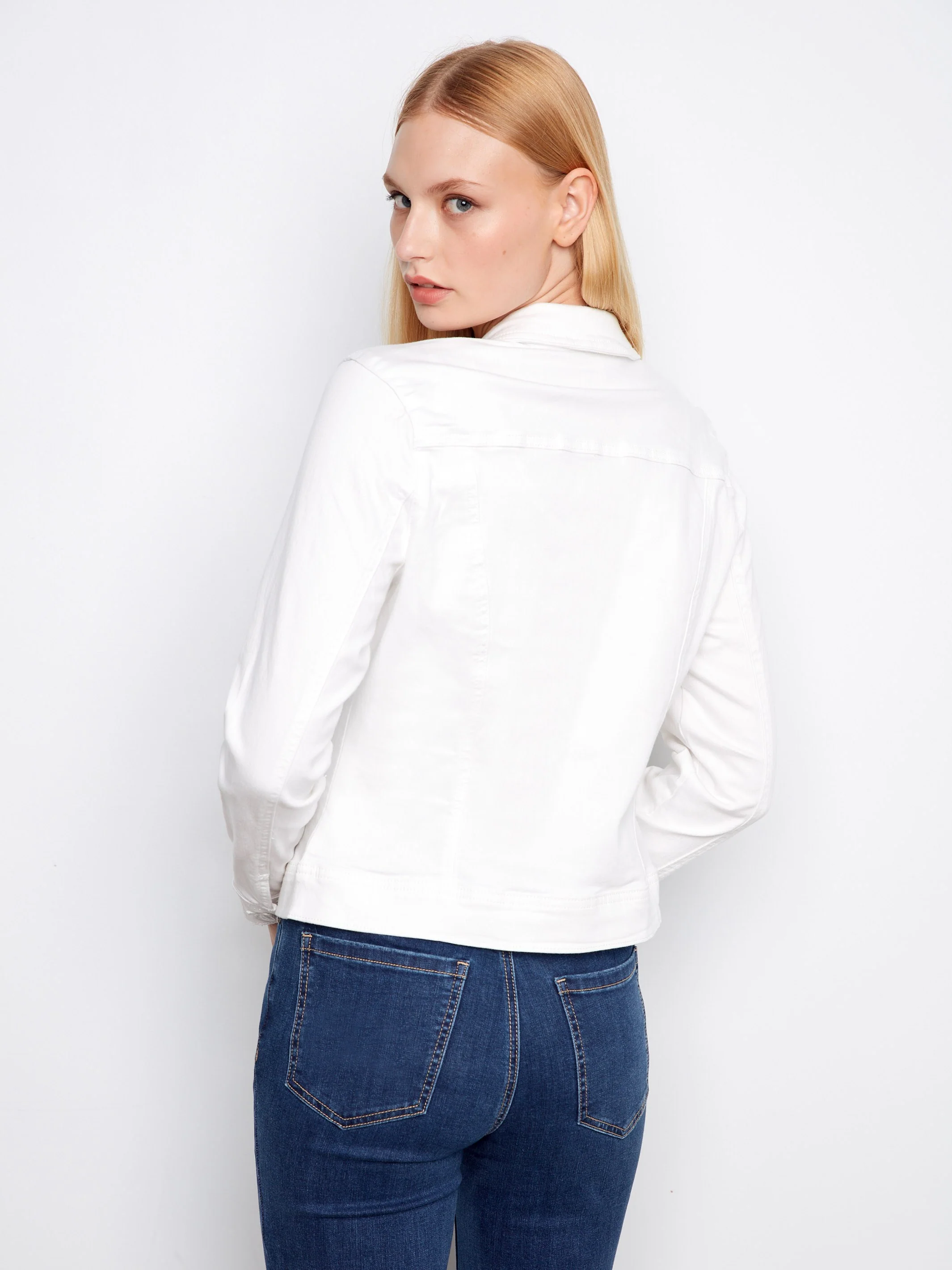 Stretch Denim Jacket - White - Image 3