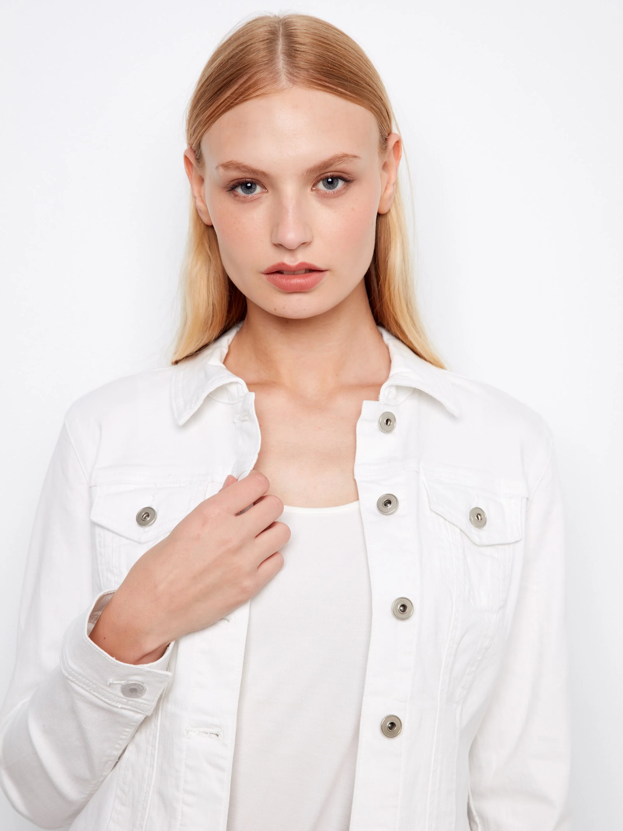Stretch Denim Jacket - White - Image 4