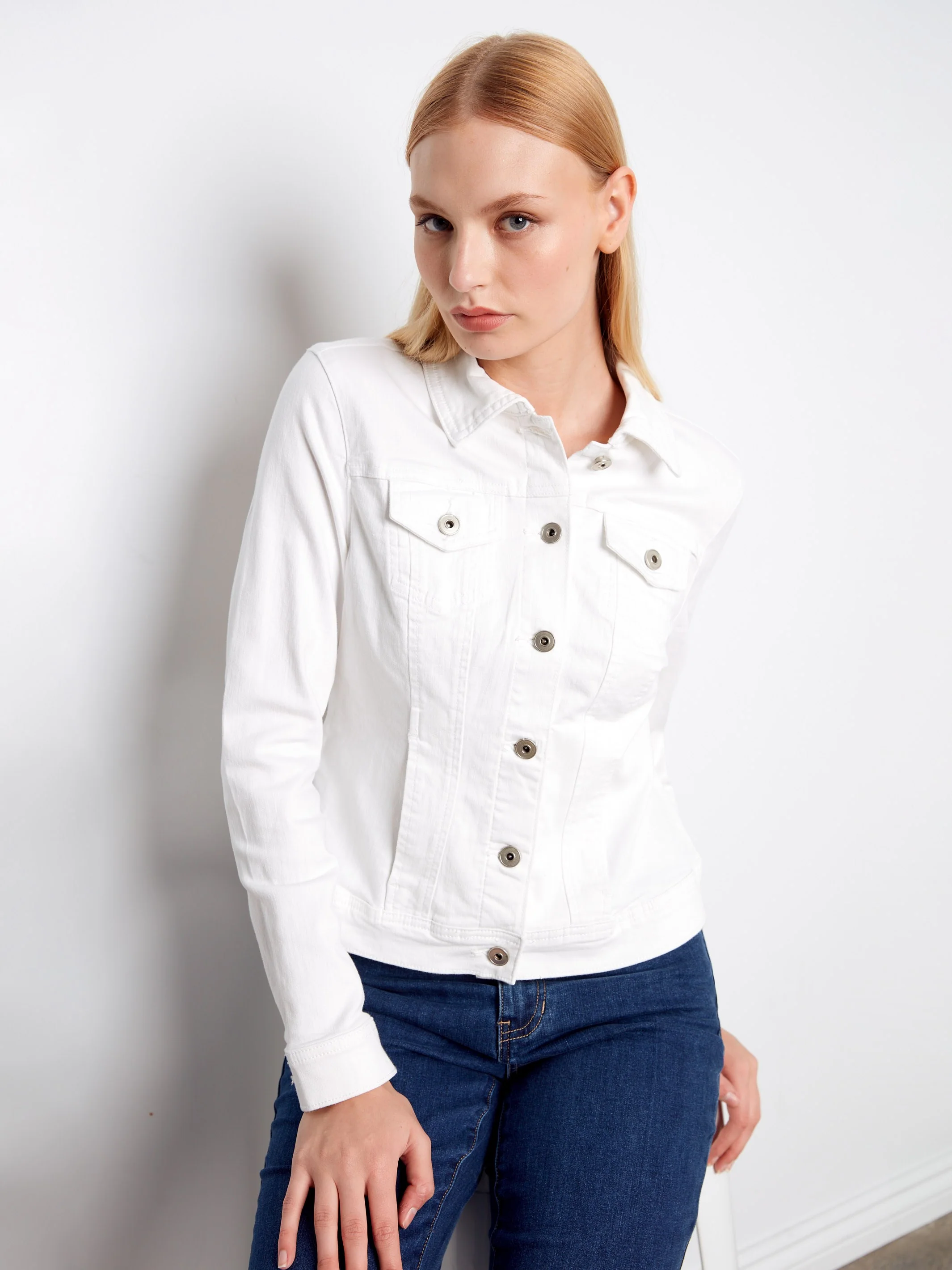 Stretch Denim Jacket - White - Image 6