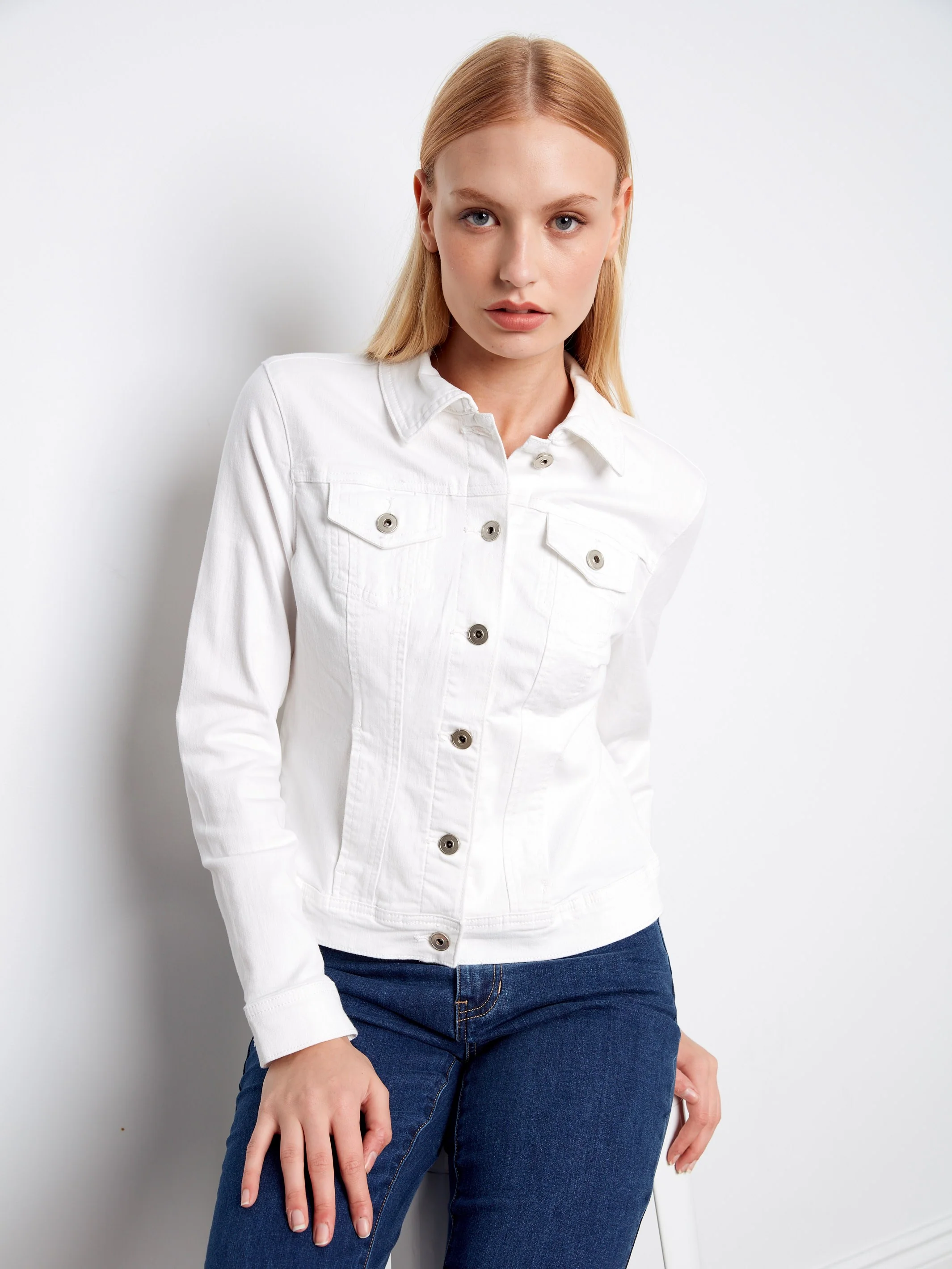 Stretch Denim Jacket - White - Image 7