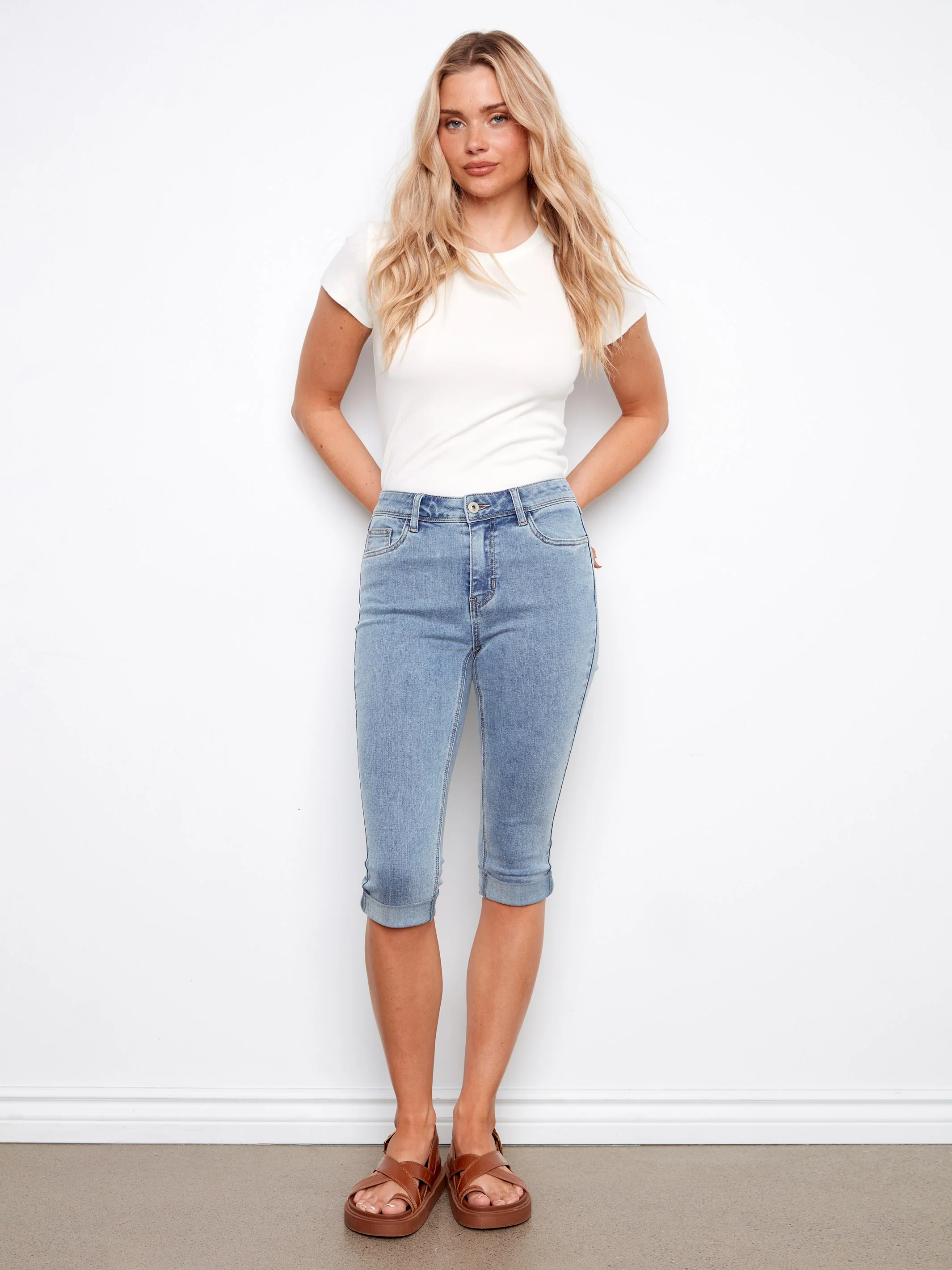 Stretch Denim Pedal Pushers - Light Blue - Image 6