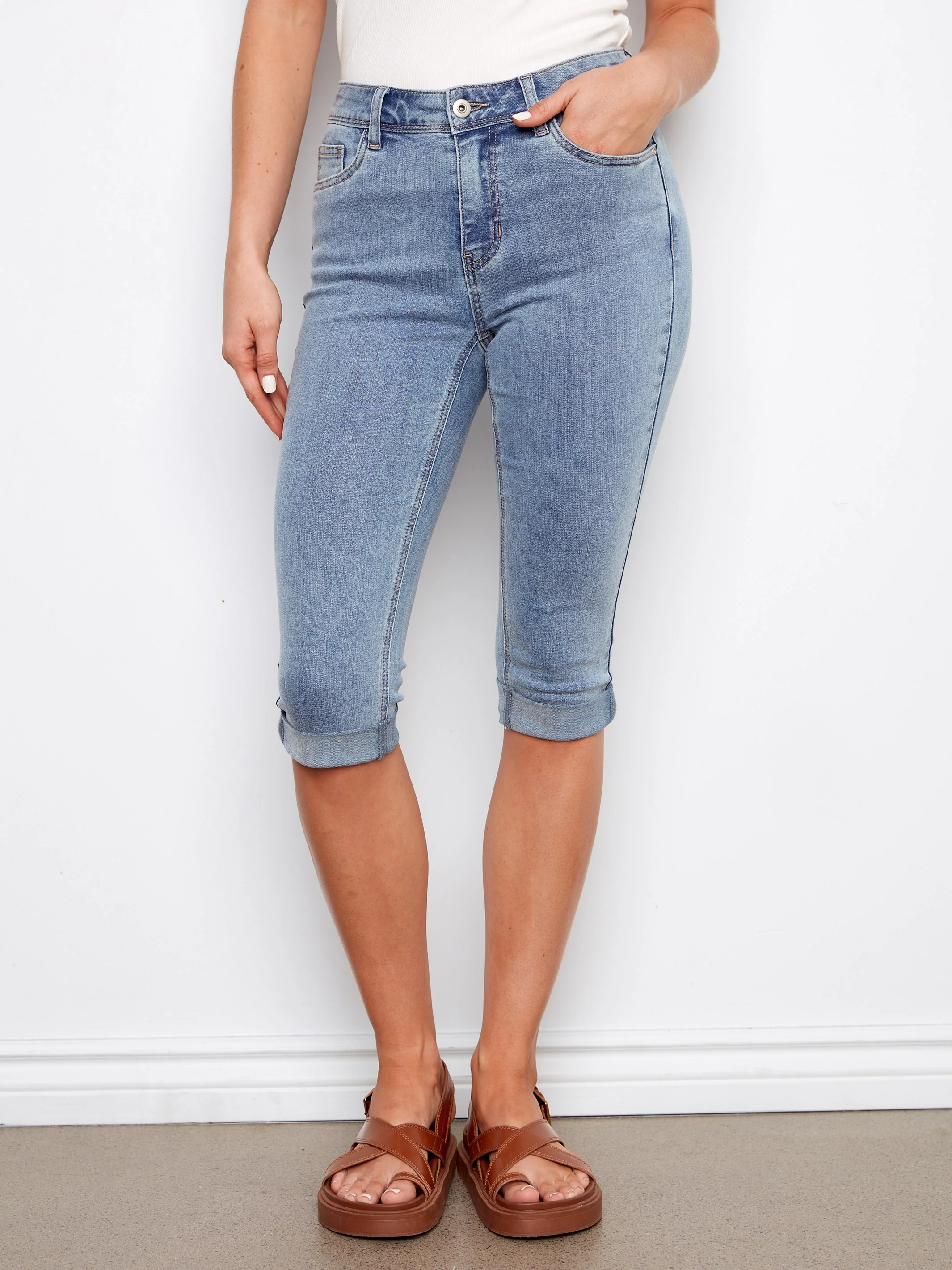Stretch Denim Pedal Pushers - Light Blue - Image 8