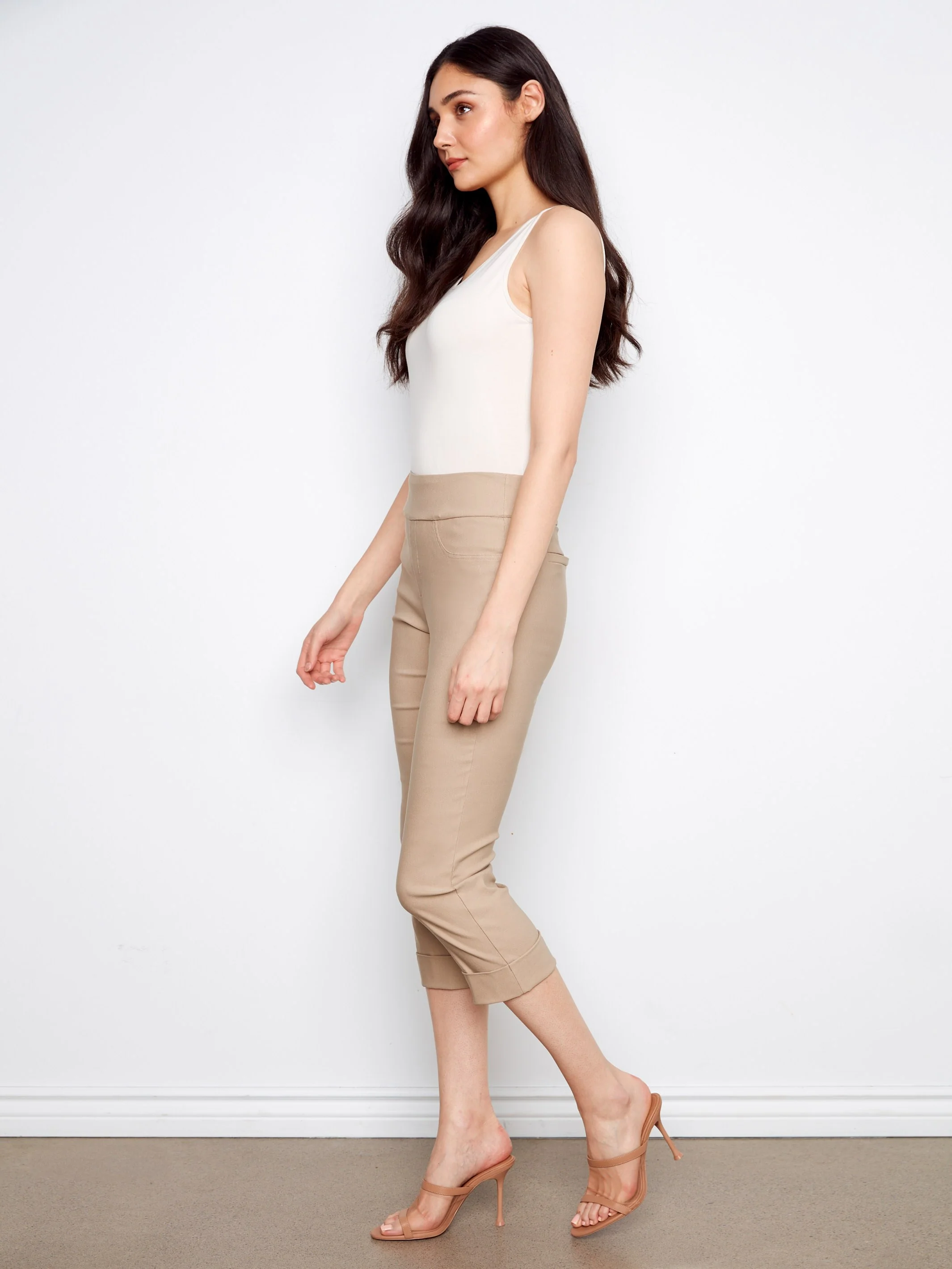 Stretch Pull-on Capris Pants - Greige - Image 3