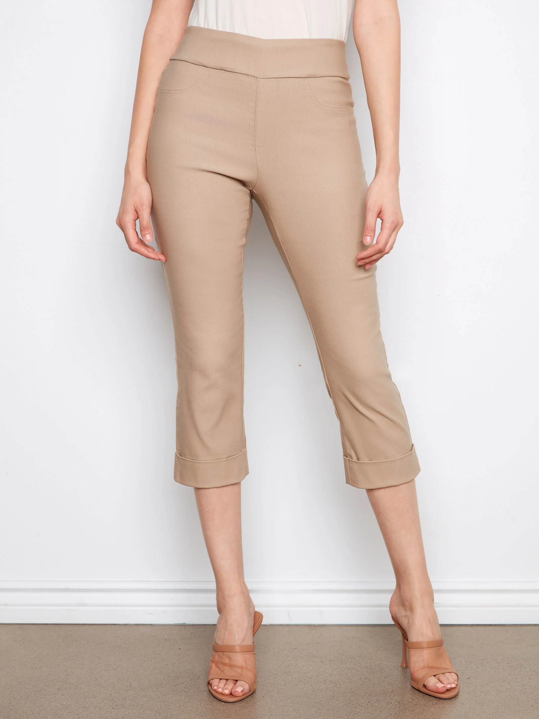 Stretch Pull-on Capris Pants - Greige - Image 6