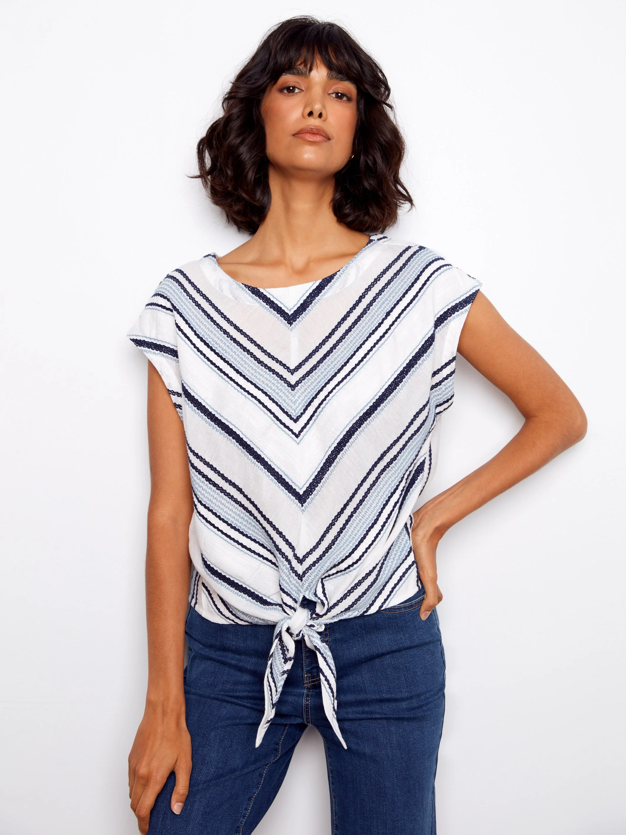 Striped Cotton Tie-Front Blouse - Cloud - Image 4