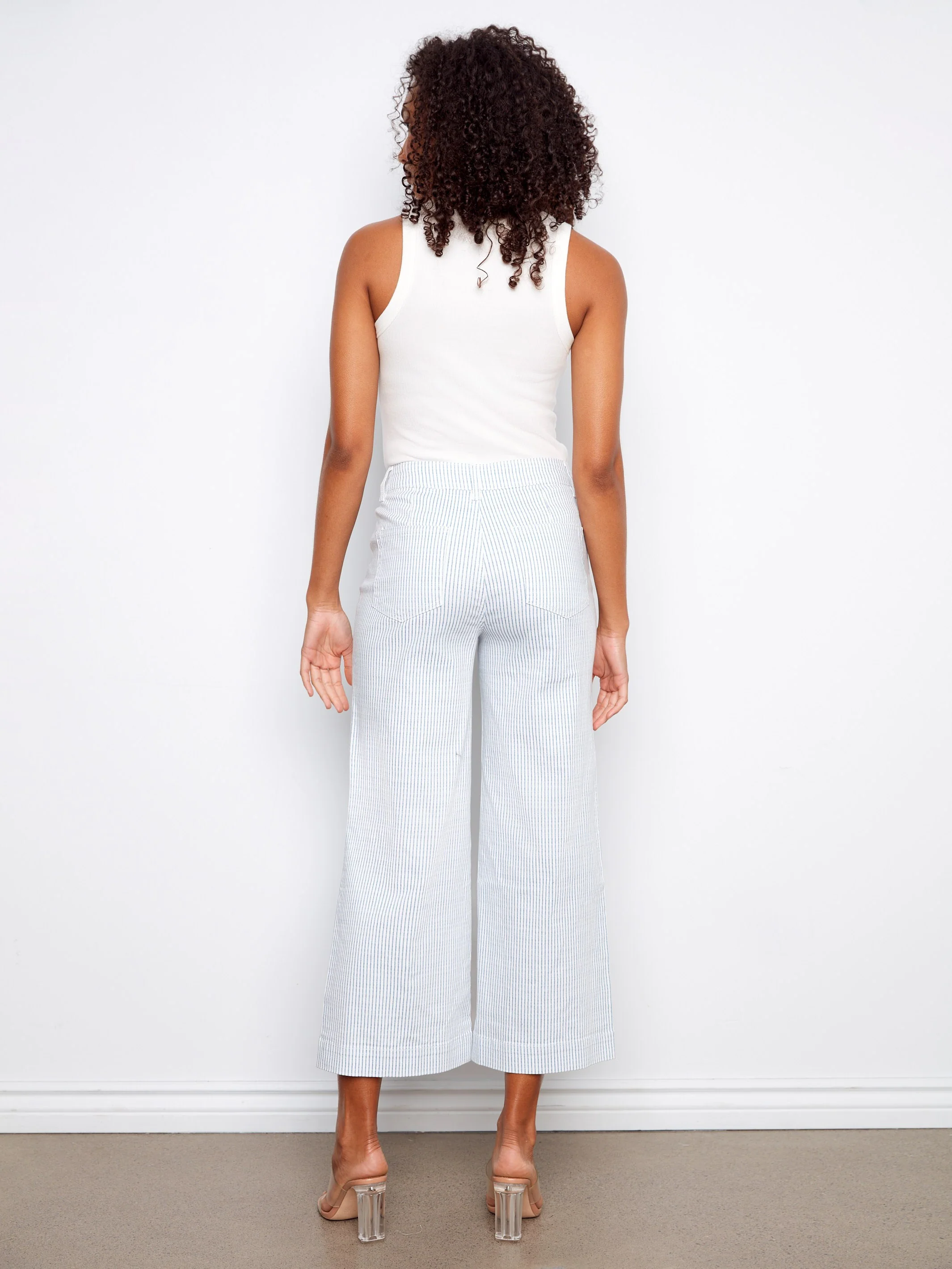 Striped Cropped Patch Pocket Flare Twill Pants - Lines - Image 6