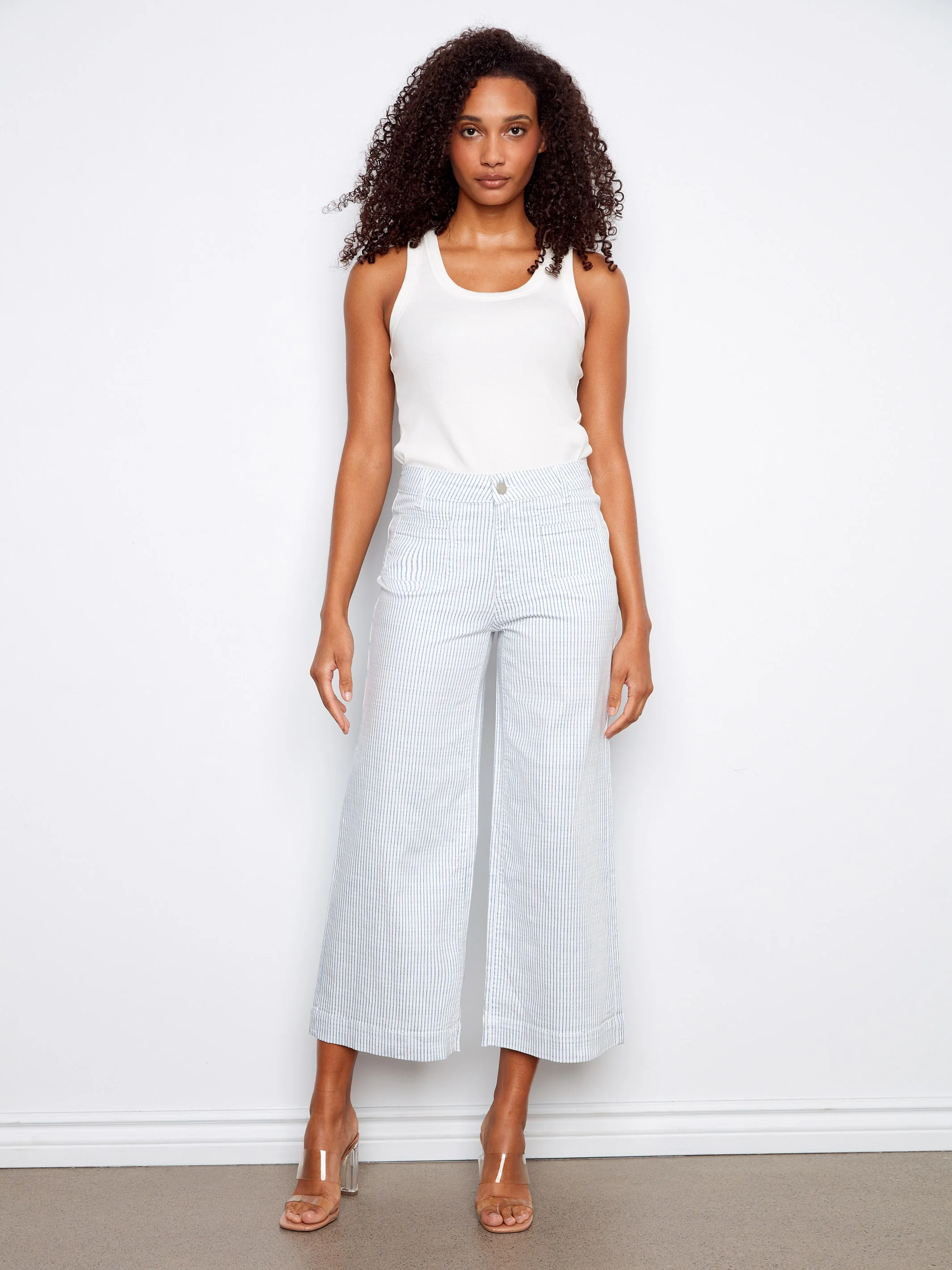 Striped Cropped Patch Pocket Flare Twill Pants - Lines - Image 7