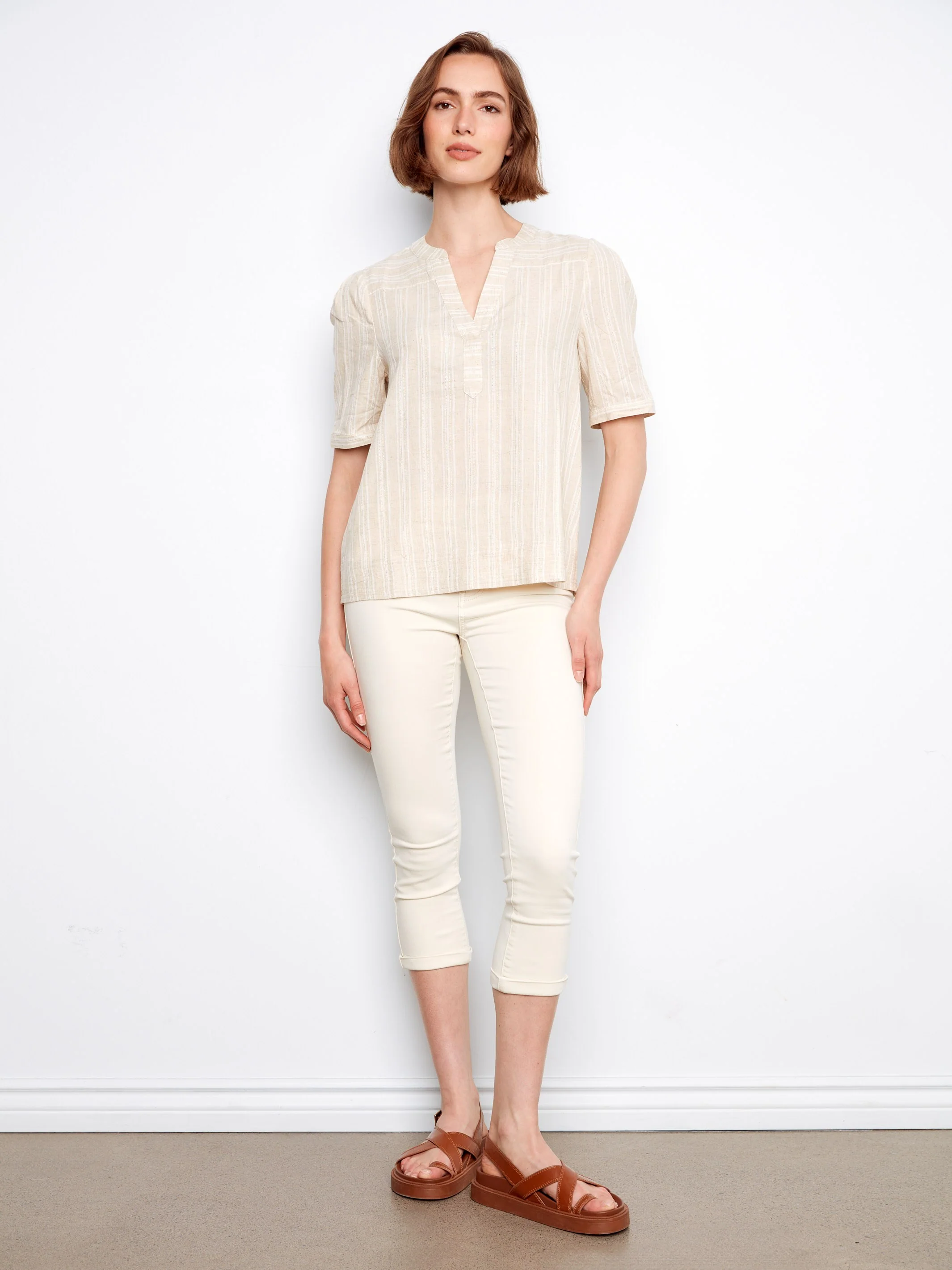 Striped Short Sleeve Blouse - Fog - Image 2