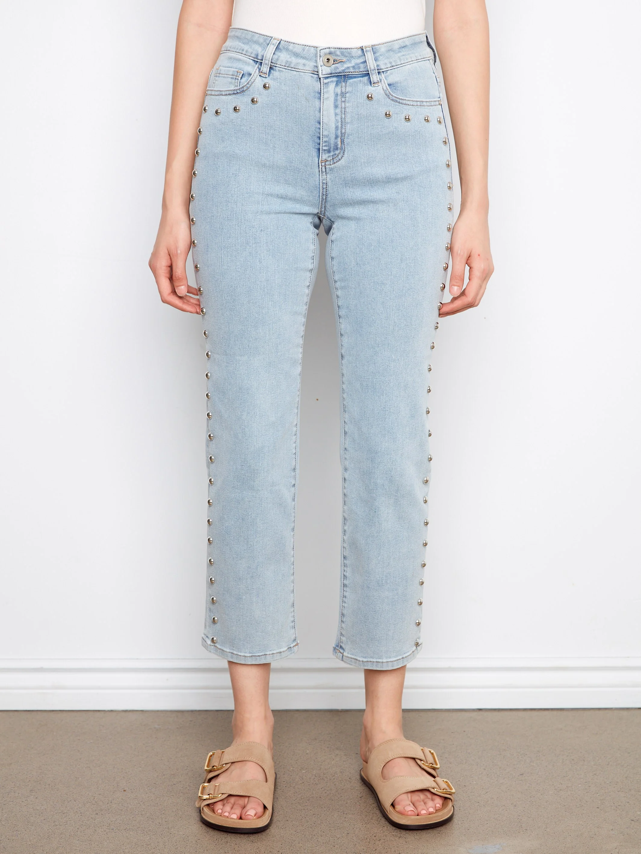 Studded Straight Leg Jeans - Light Blue - Image 2