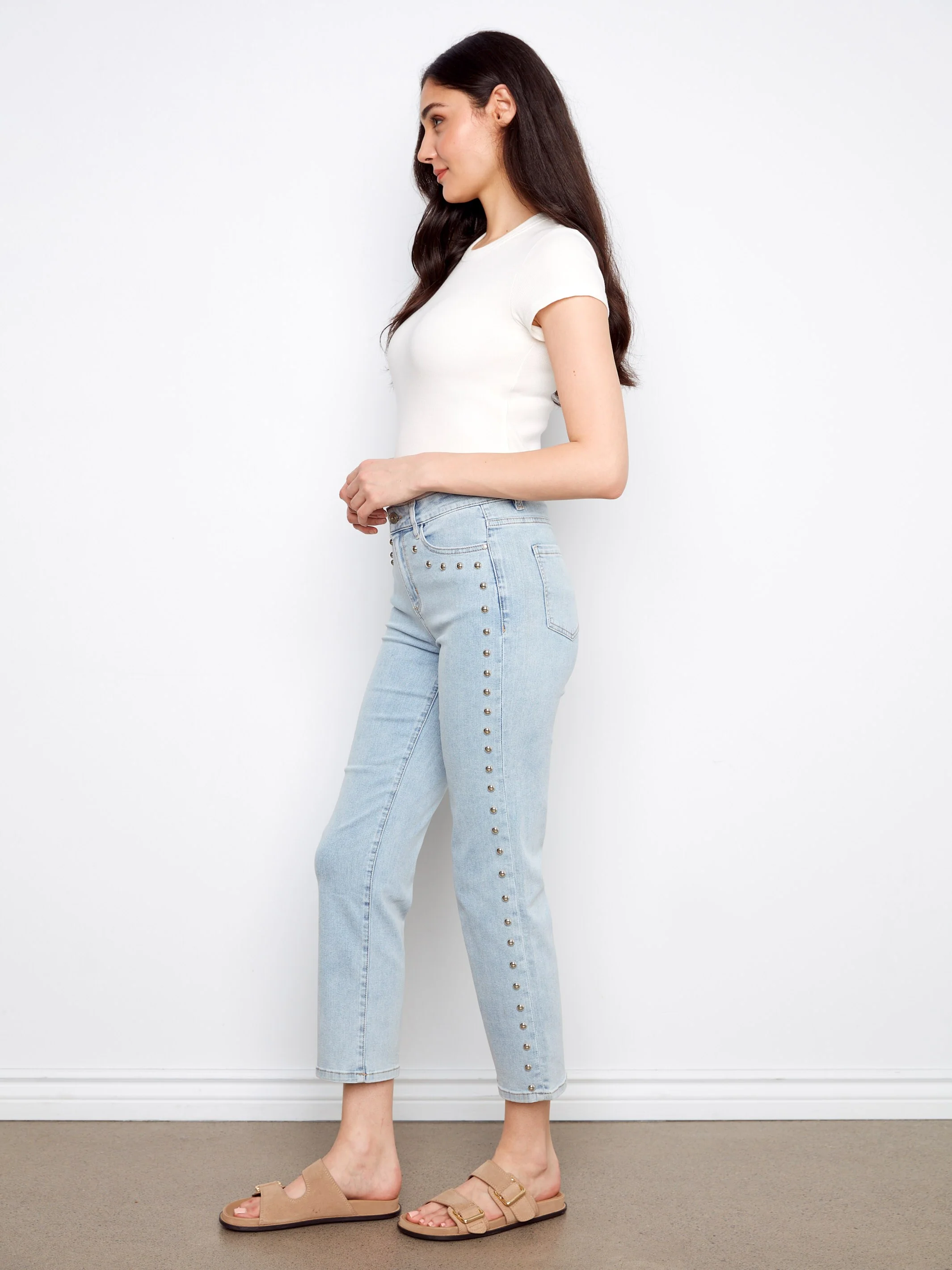 Studded Straight Leg Jeans - Light Blue - Image 4
