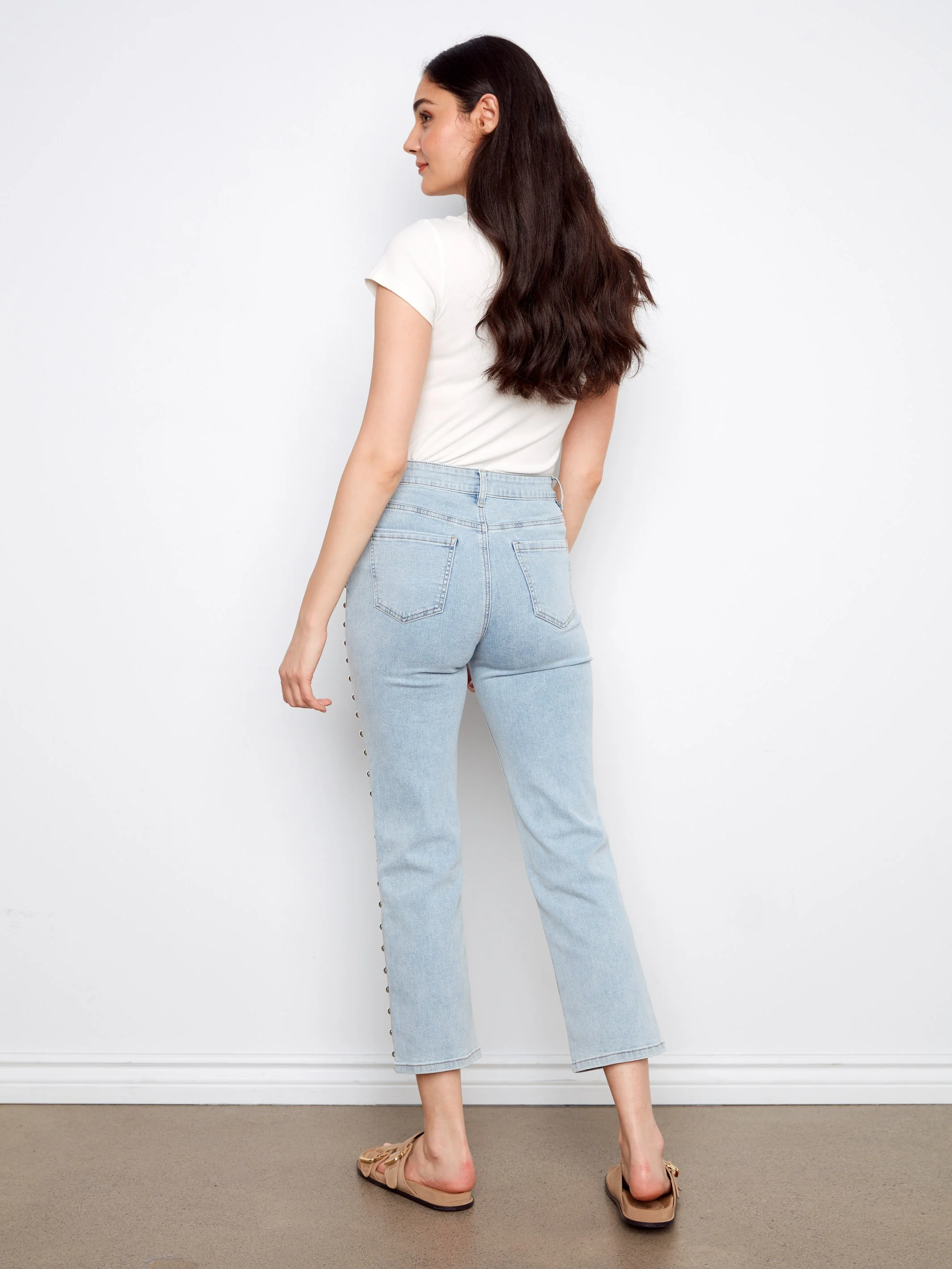 Studded Straight Leg Jeans - Light Blue - Image 5