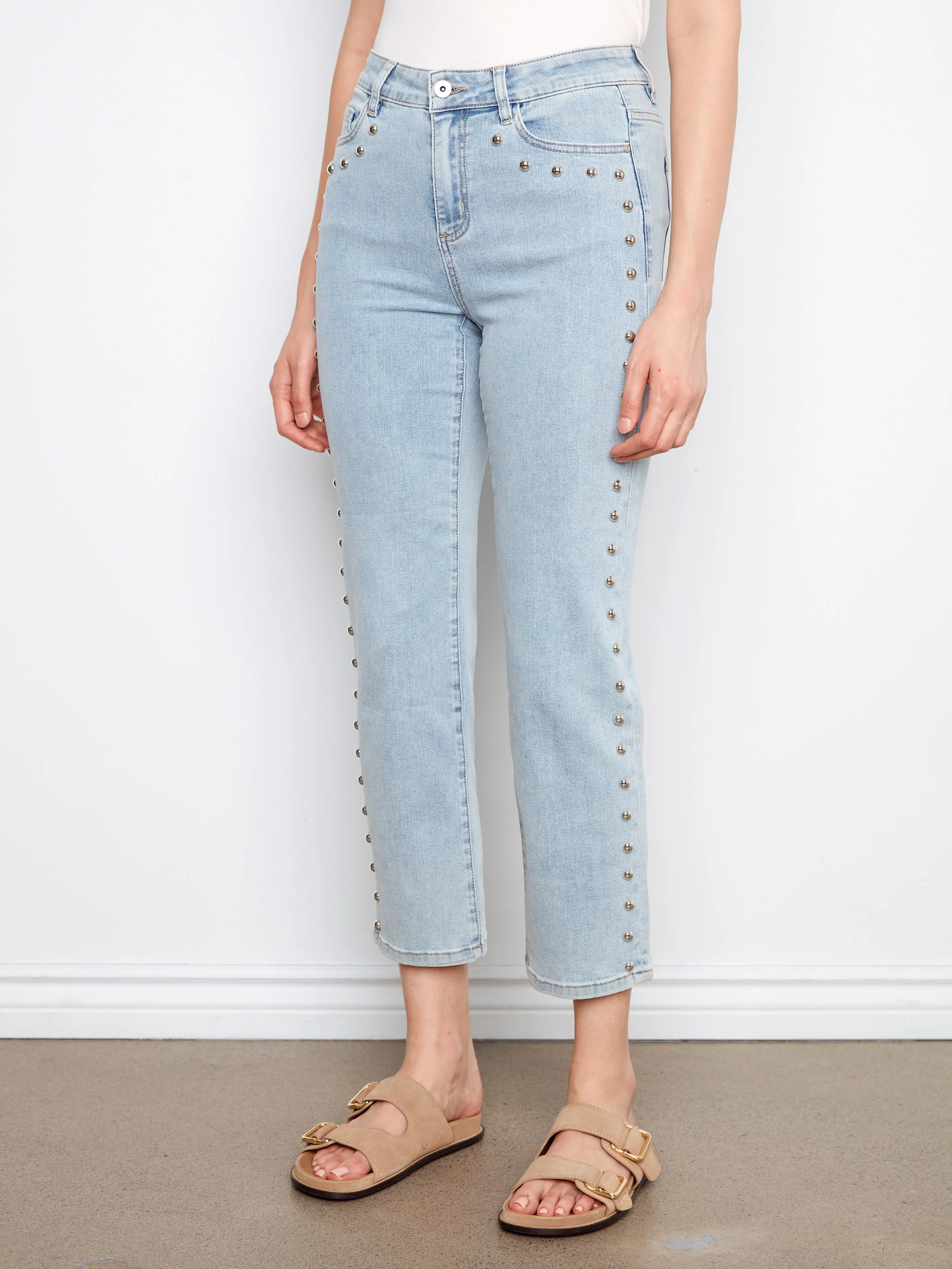 Studded Straight Leg Jeans - Light Blue - Image 6