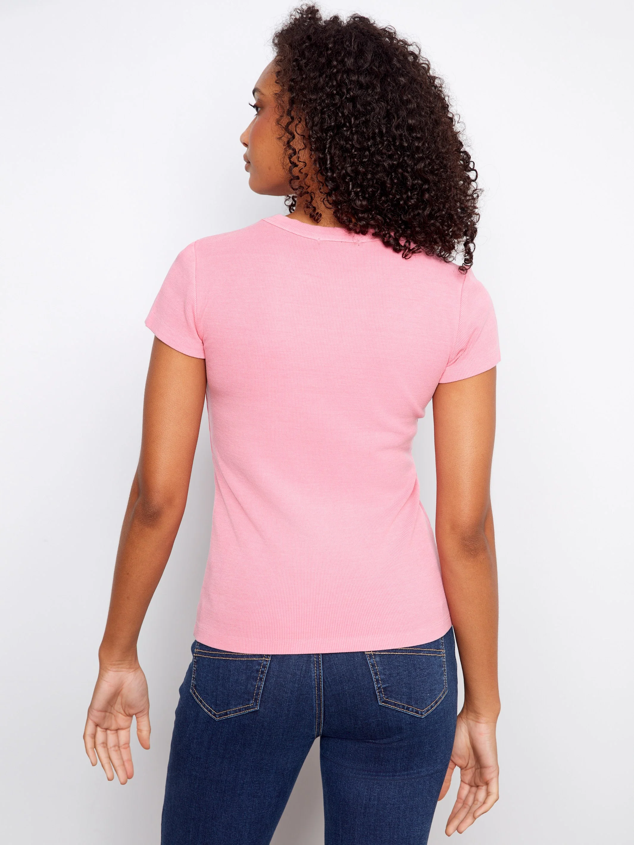 Tencel Ribbed Crew Neck T-Shirt - Candy - Image 4