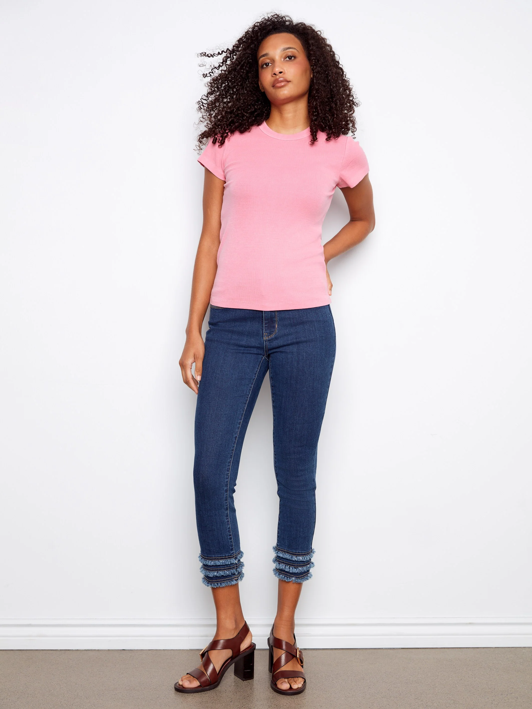 Tencel Ribbed Crew Neck T-Shirt - Candy - Image 5