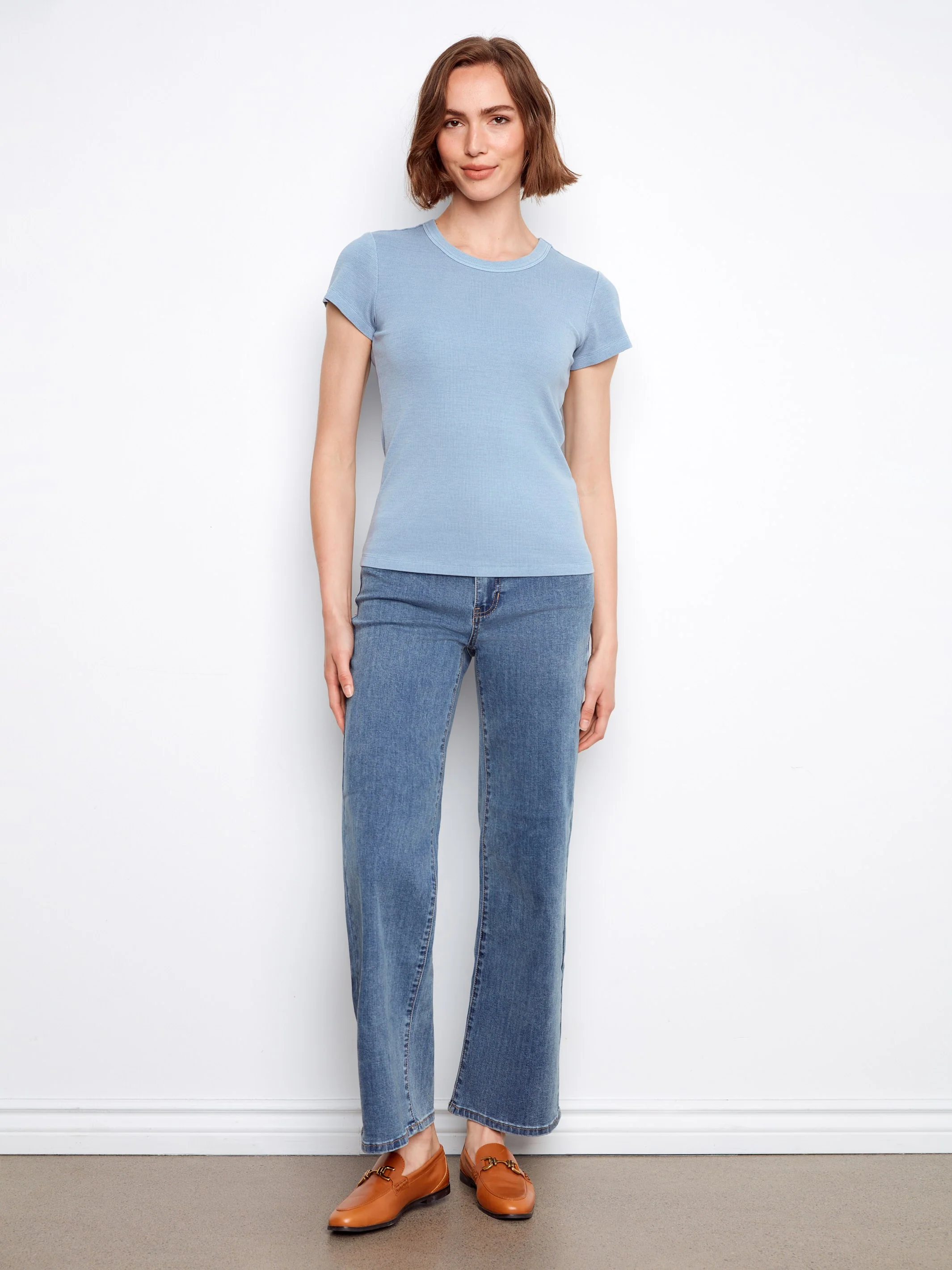 Tencel Ribbed Crew Neck T-Shirt - Haze - Image 3