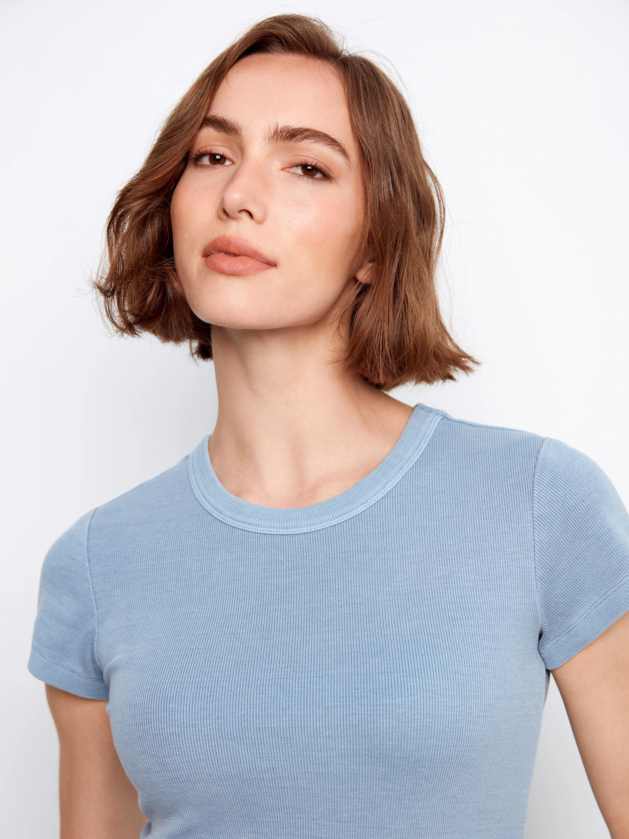 Tencel Ribbed Crew Neck T-Shirt - Haze - Image 4