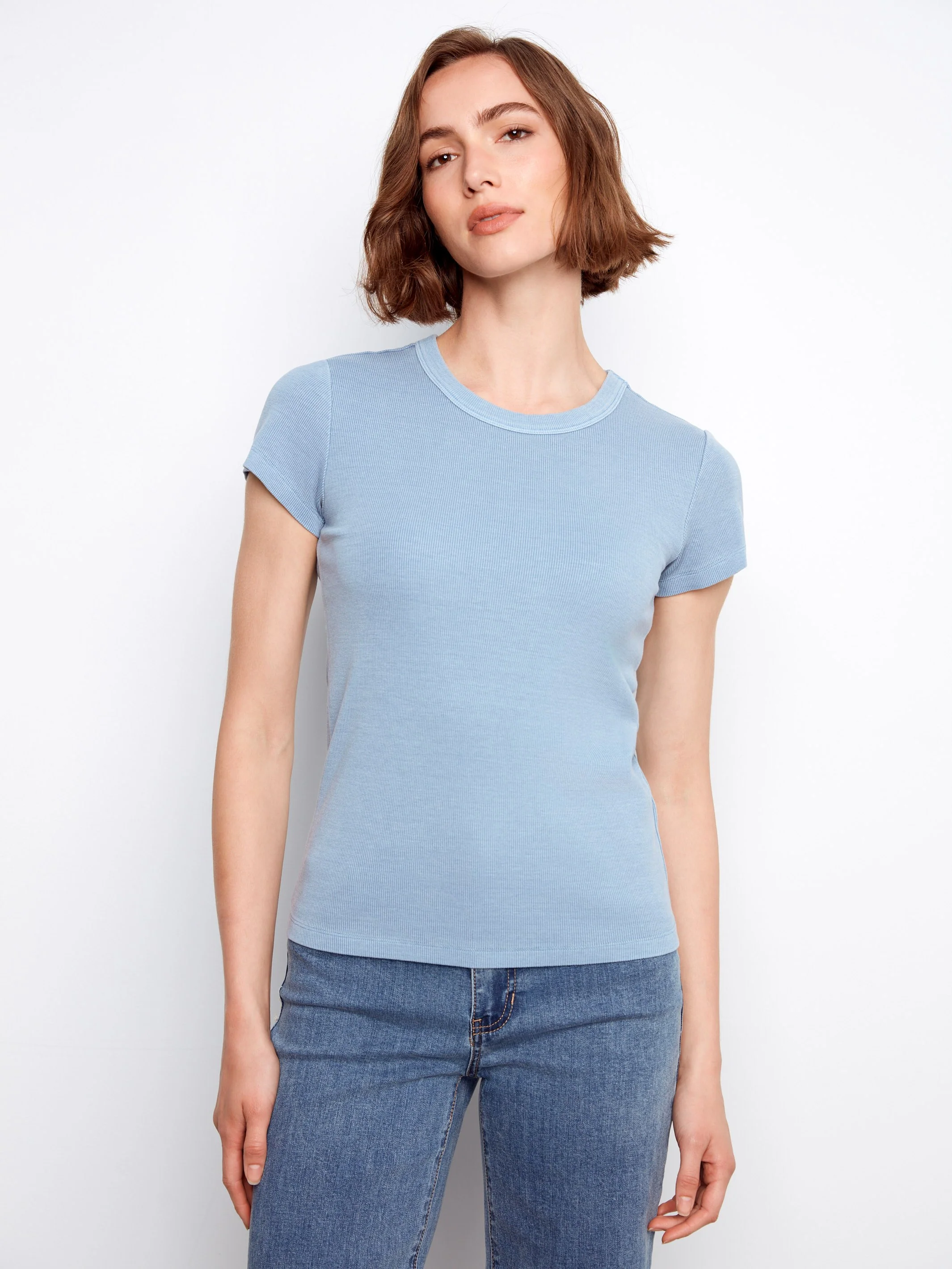 Tencel Ribbed Crew Neck T-Shirt - Haze - Image 5