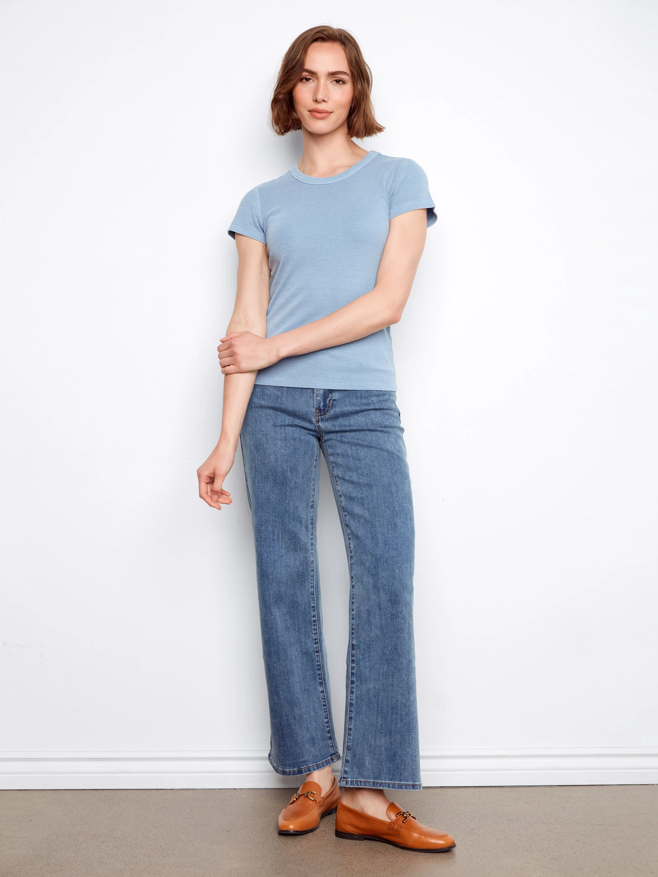 Tencel Ribbed Crew Neck T-Shirt - Haze - Image 7