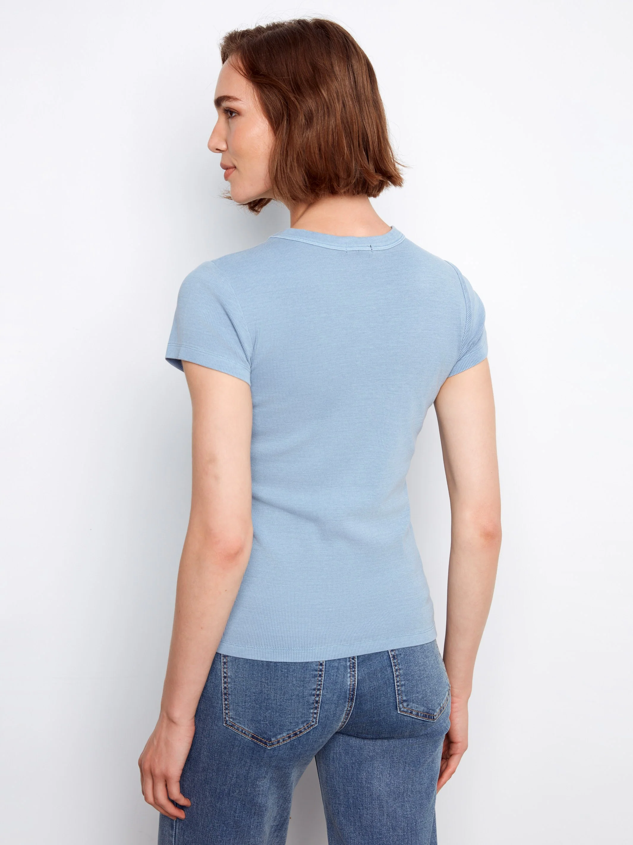Tencel Ribbed Crew Neck T-Shirt - Haze - Image 8