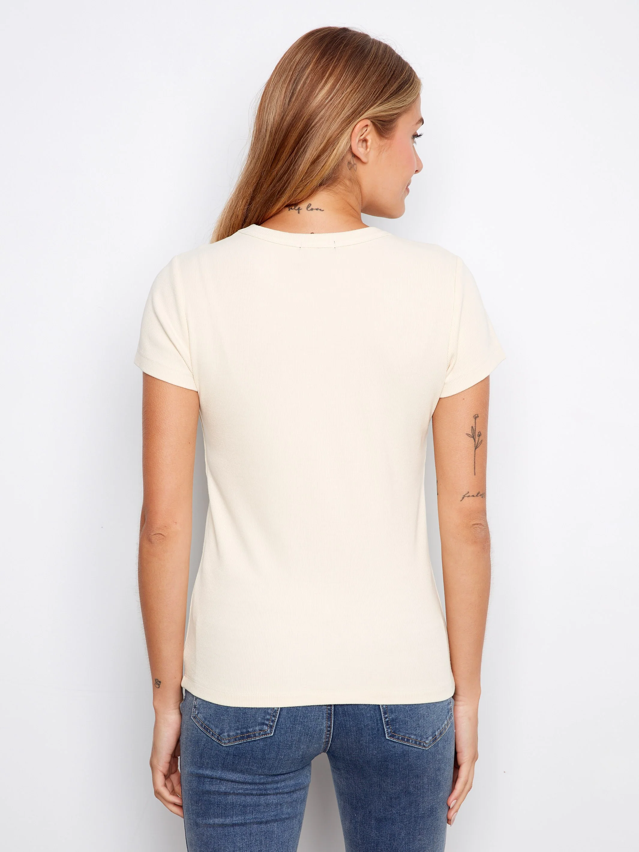 Tencel Ribbed Crew Neck T-Shirt - Natural - Image 5