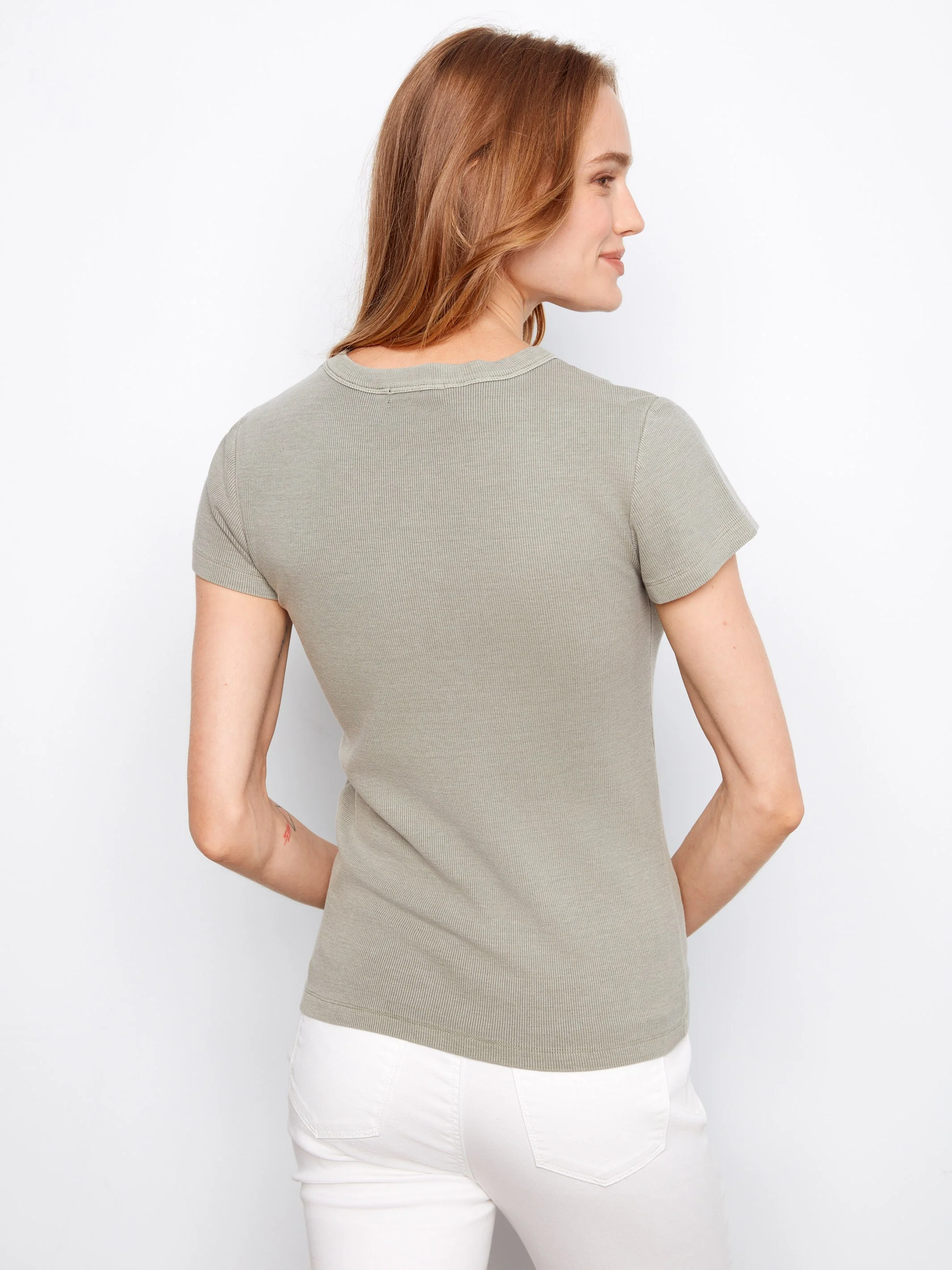 Tencel Ribbed Crew Neck T-Shirt - Sage - Image 4