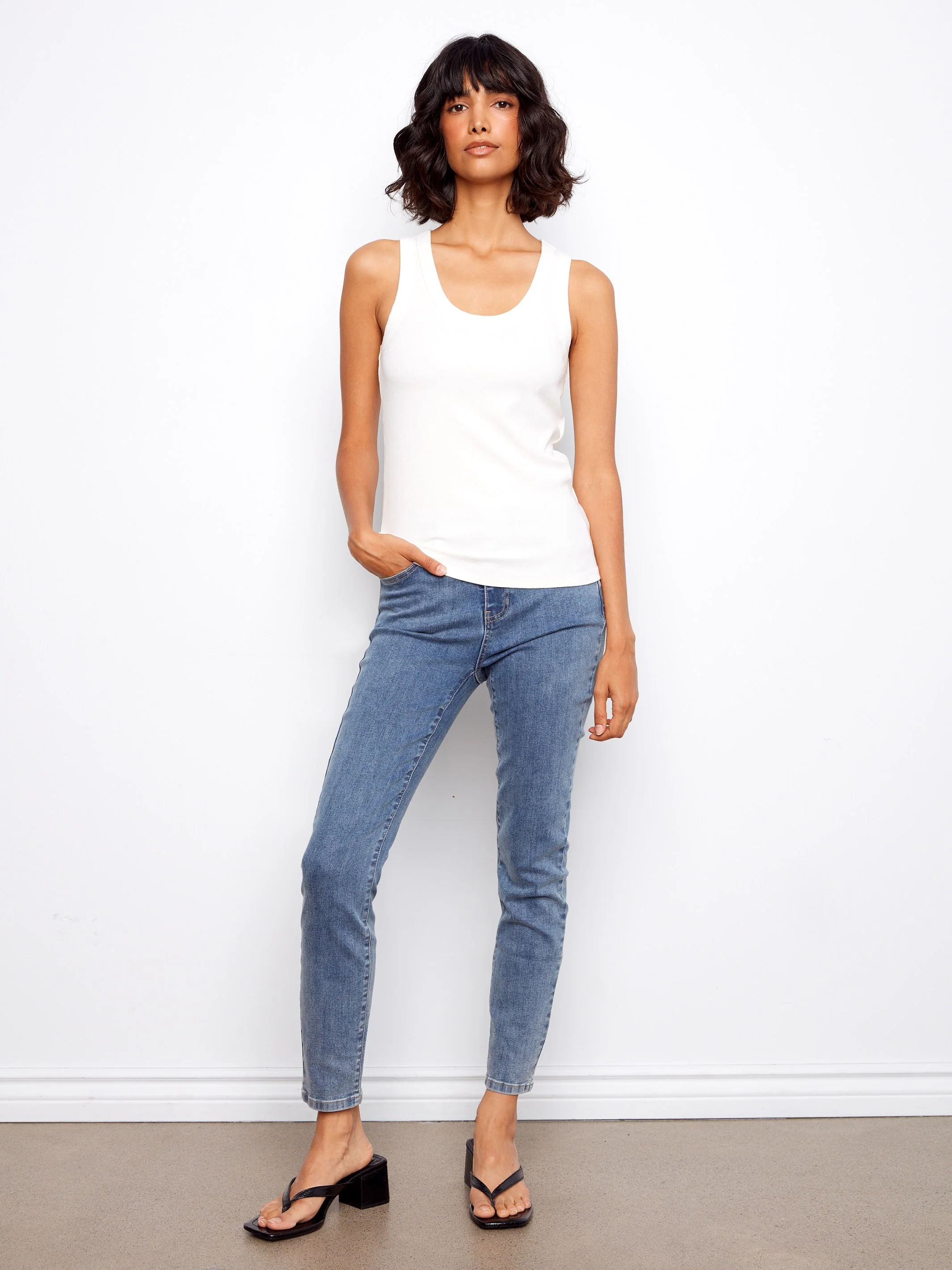 Tencel Ribbed Tank Top - White - Image 4