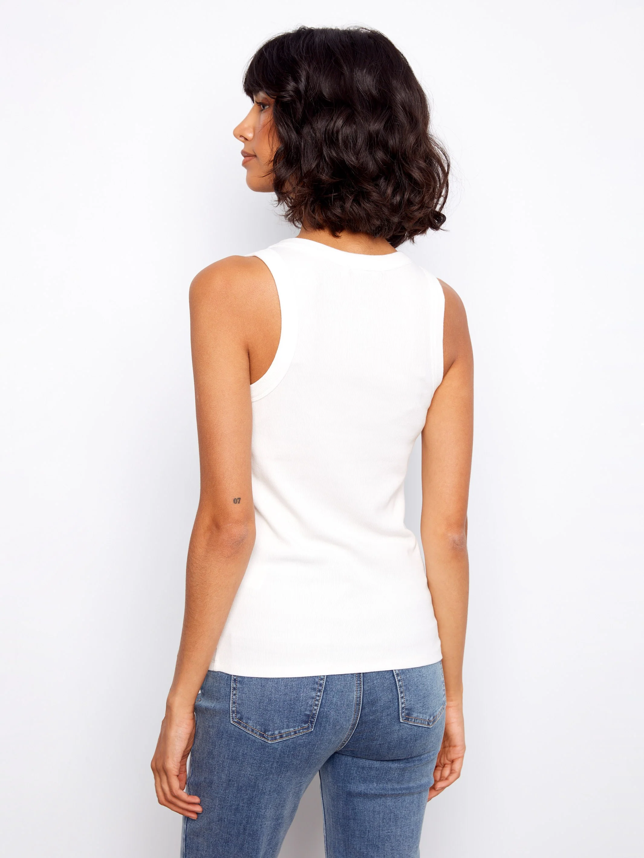 Tencel Ribbed Tank Top - White - Image 6