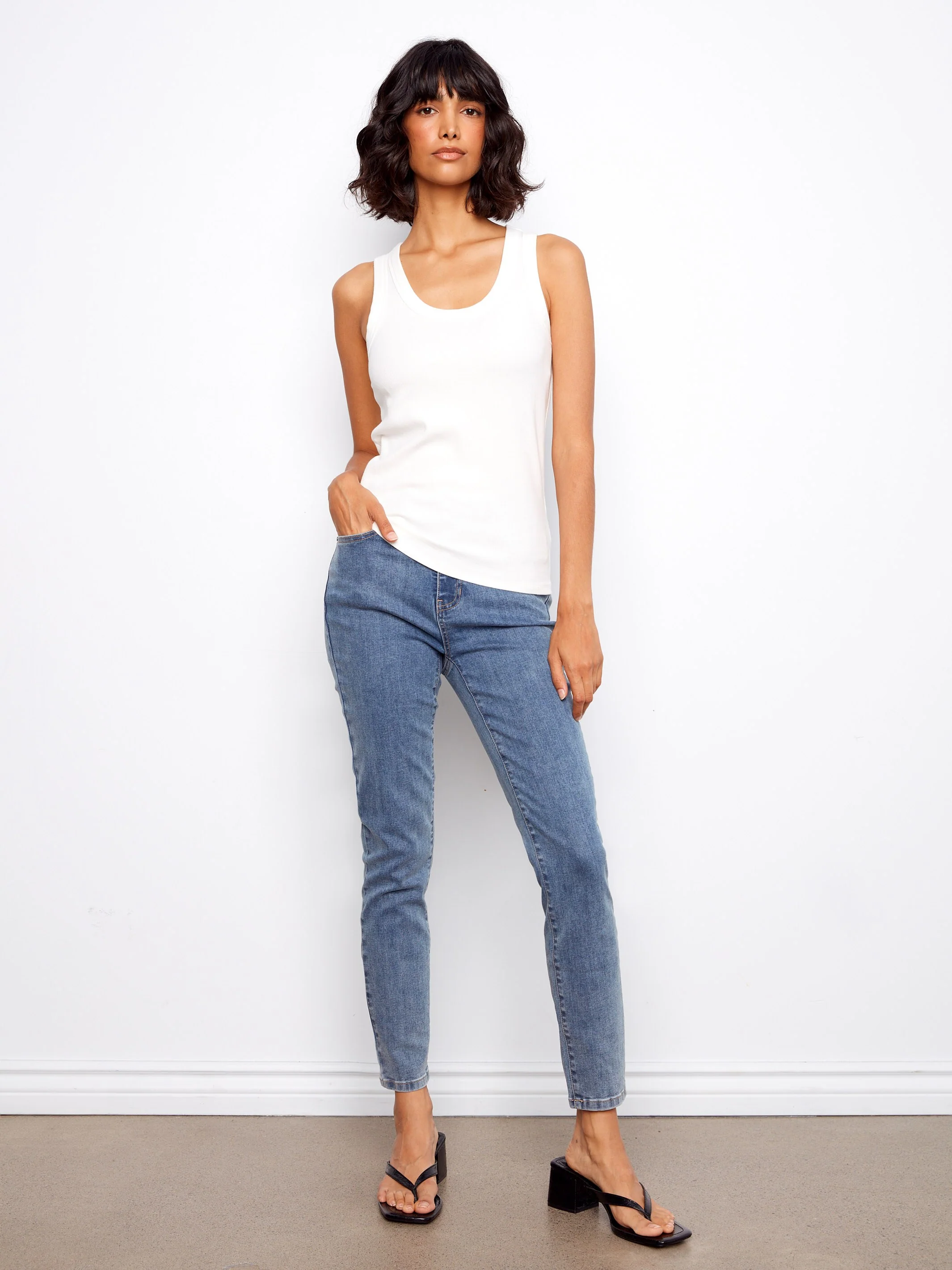 Tencel Ribbed Tank Top - White - Image 7