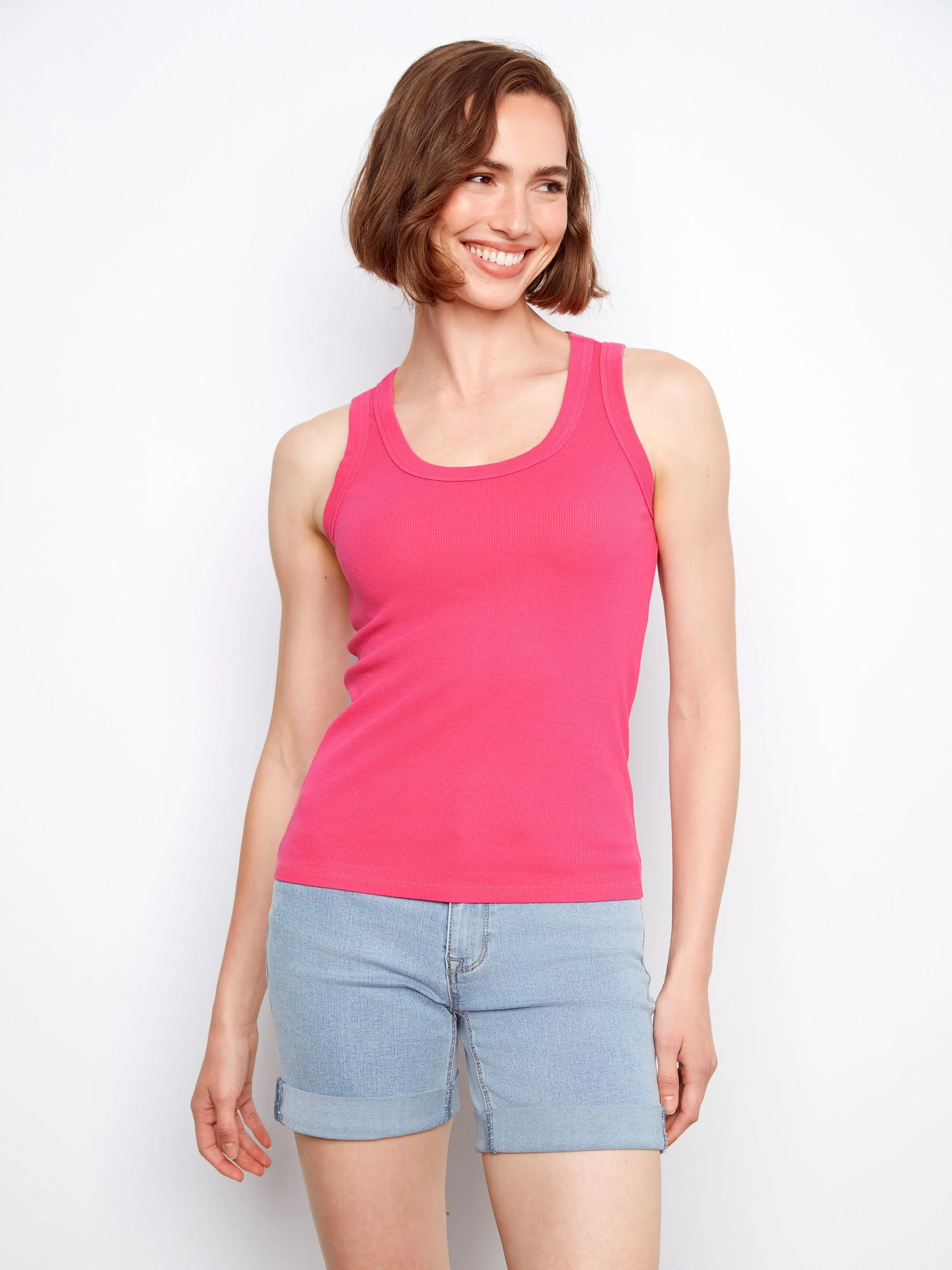 Tencel Ribbed Tank Top - Fuchsia - Image 3