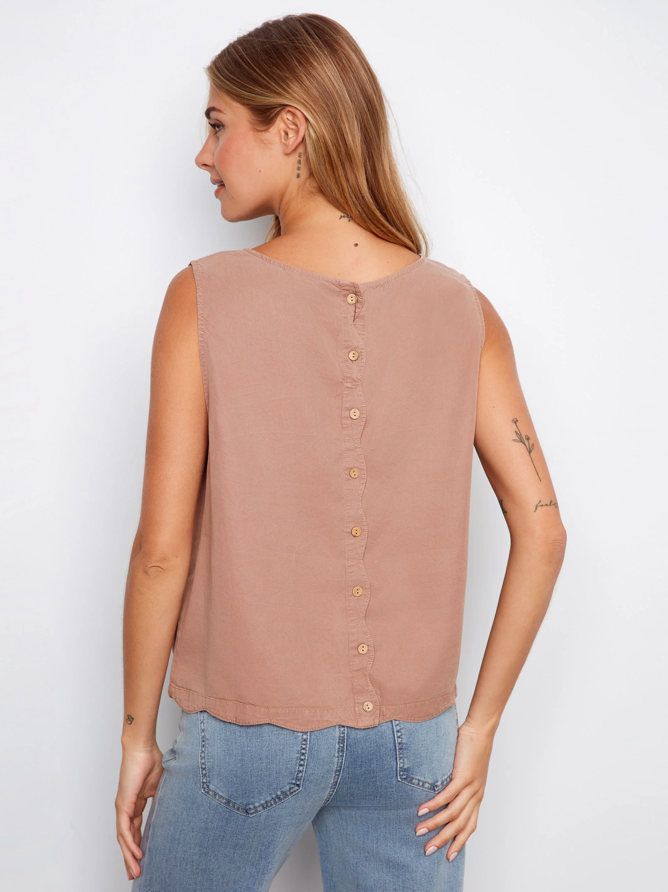 Tencel Sleeveless Scalloped Top - Desert - Image 3