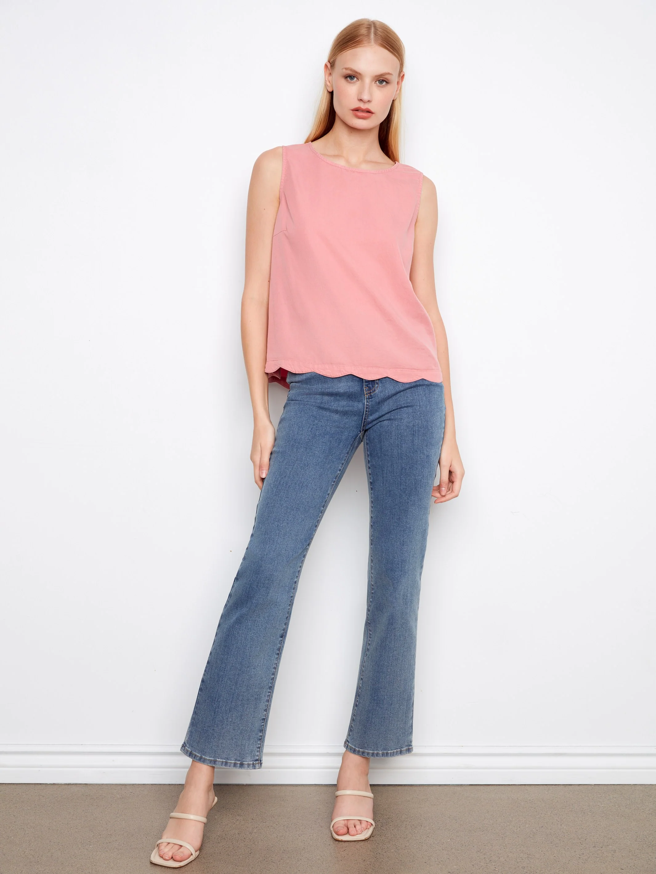 Tencel Sleeveless Scalloped Top - Carnation - Image 2