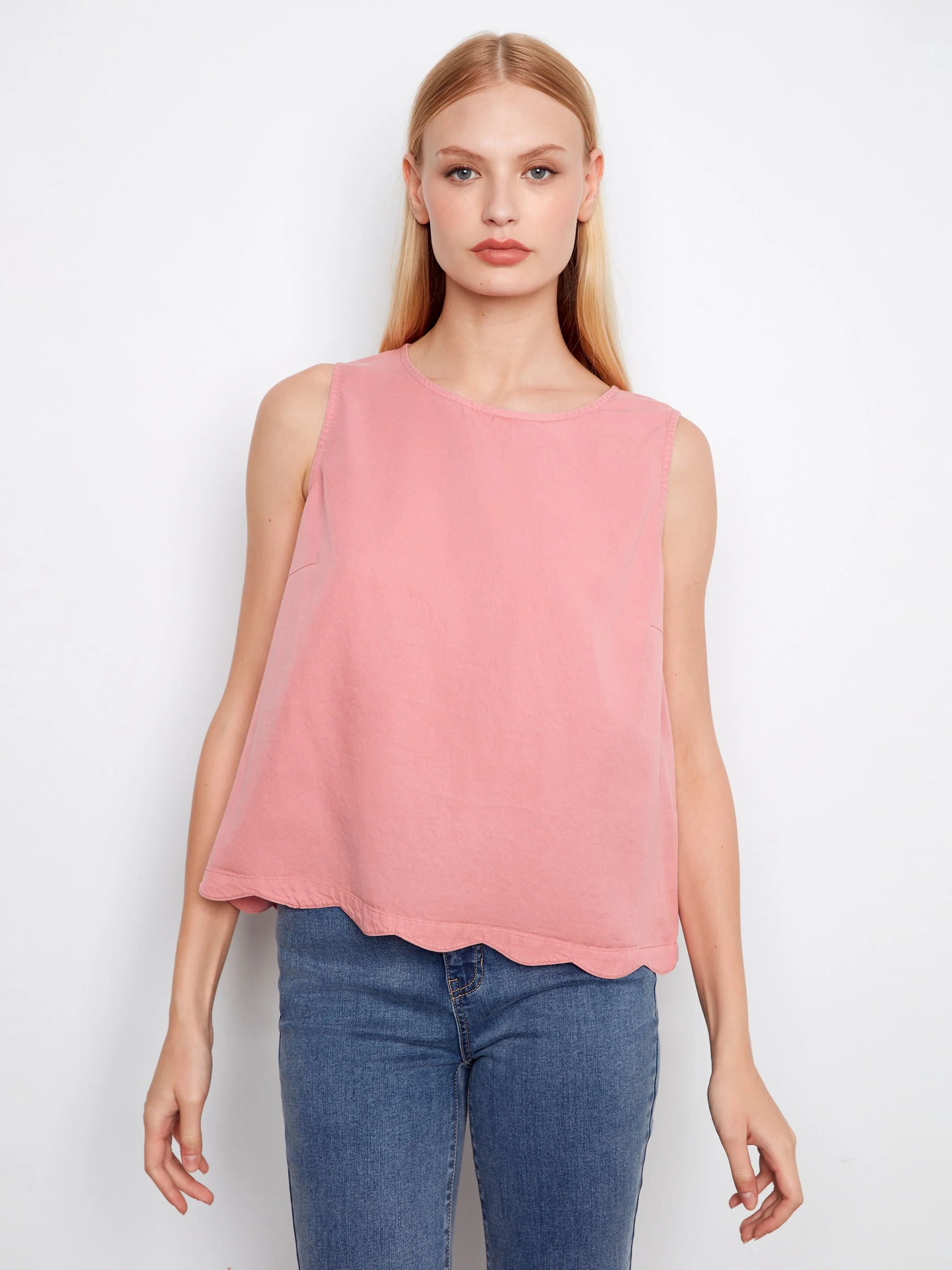Tencel Sleeveless Scalloped Top - Carnation - Image 3