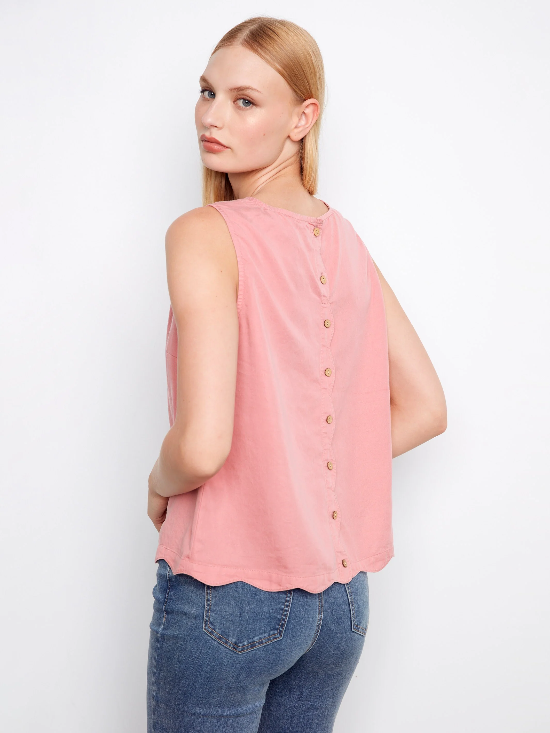 Tencel Sleeveless Scalloped Top - Carnation - Image 4