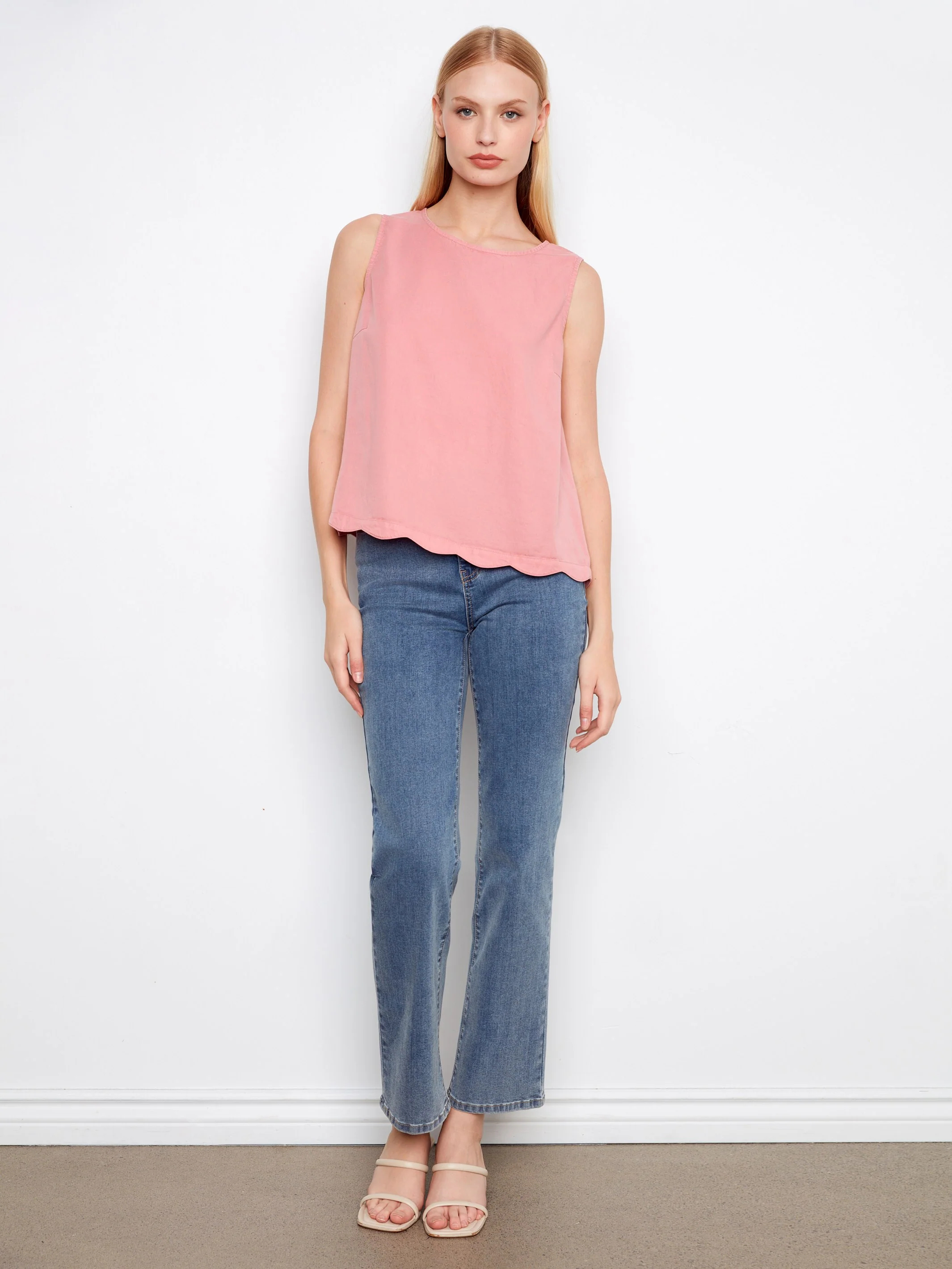 Tencel Sleeveless Scalloped Top - Carnation - Image 5