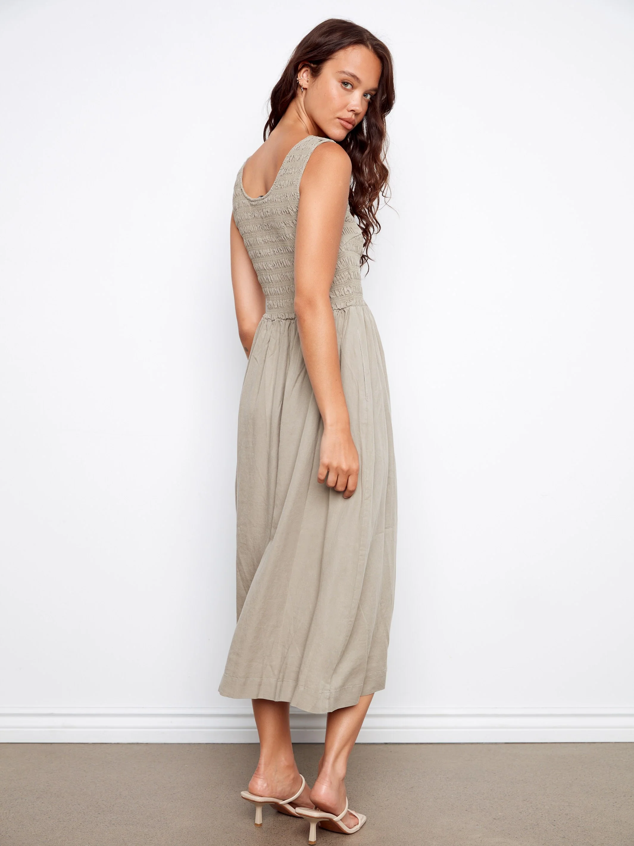 Tencel Sleeveless Smocked Maxi Dress - Sage - Image 3