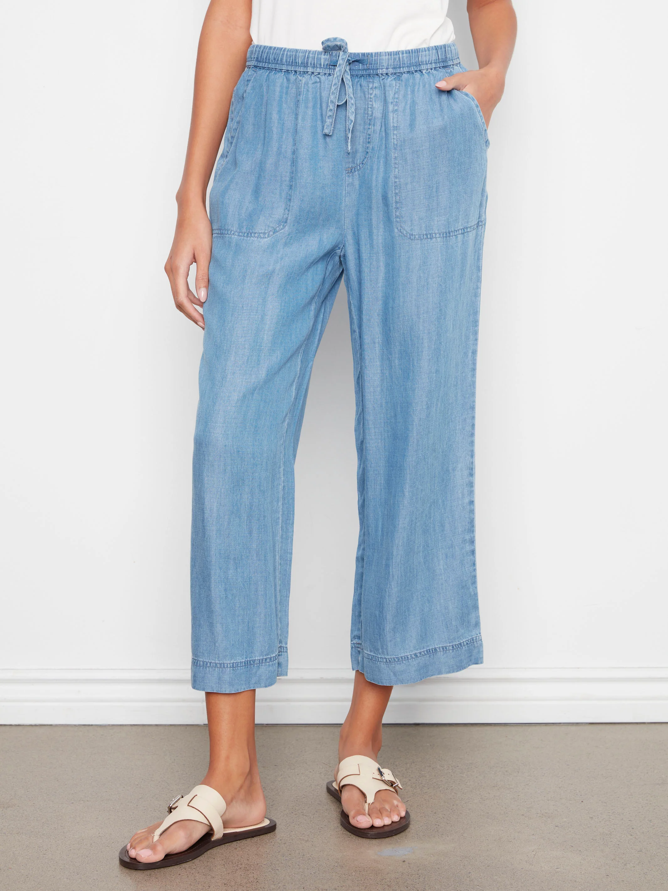 Tencel Wide Leg Jogger Pants - Medium Blue - Image 4