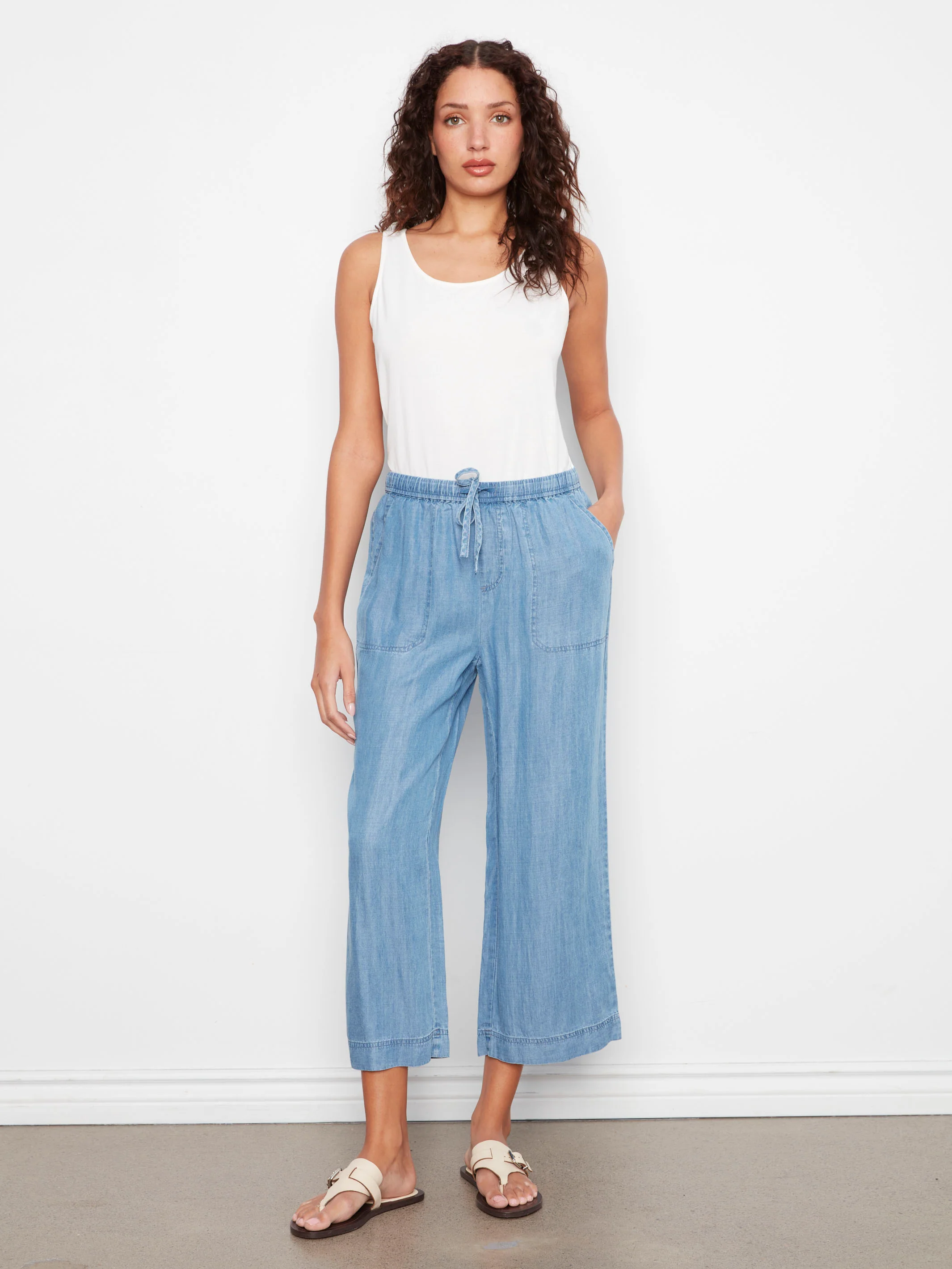 Tencel Wide Leg Jogger Pants - Medium Blue - Image 5