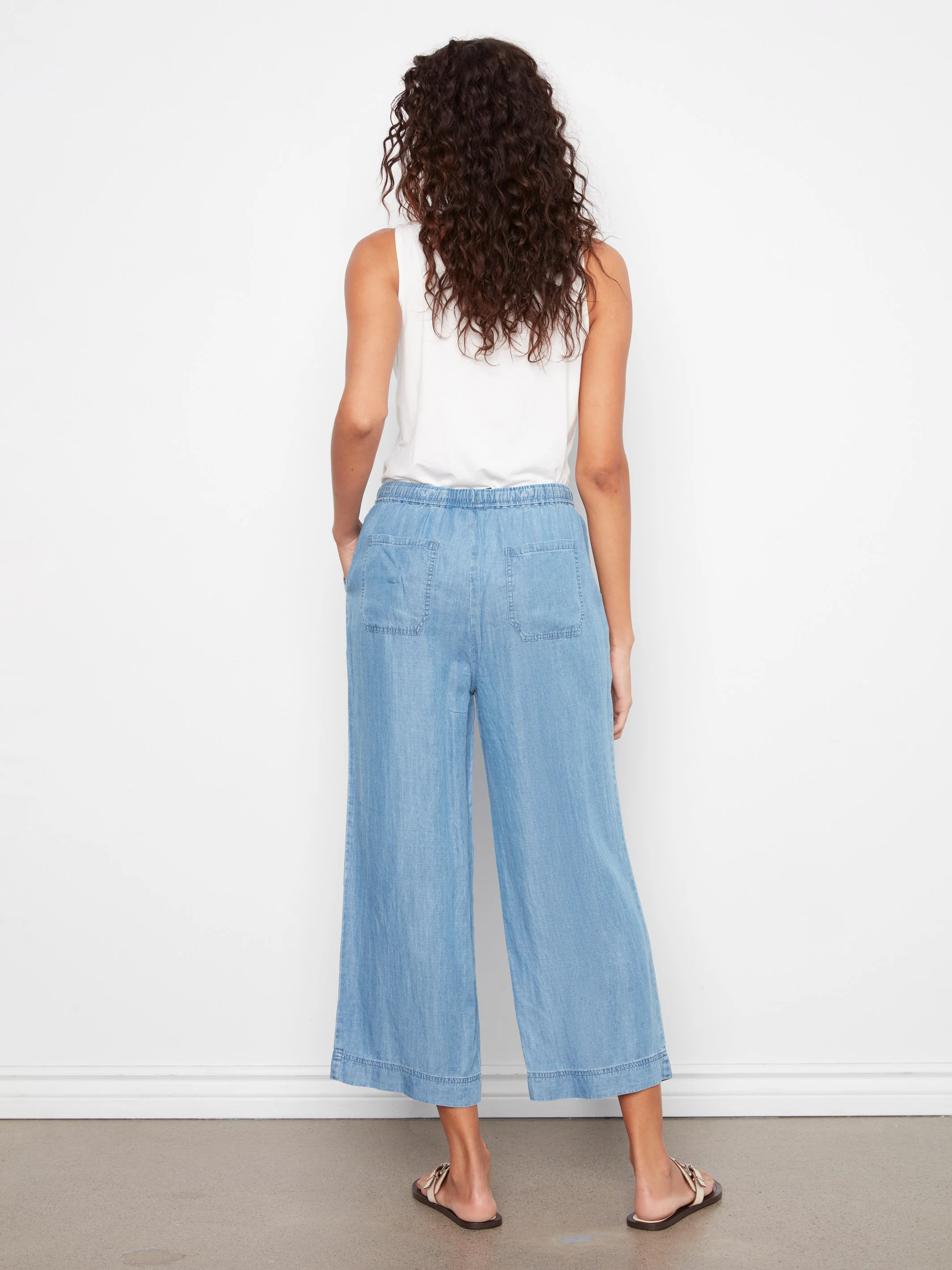 Tencel Wide Leg Jogger Pants - Medium Blue - Image 6
