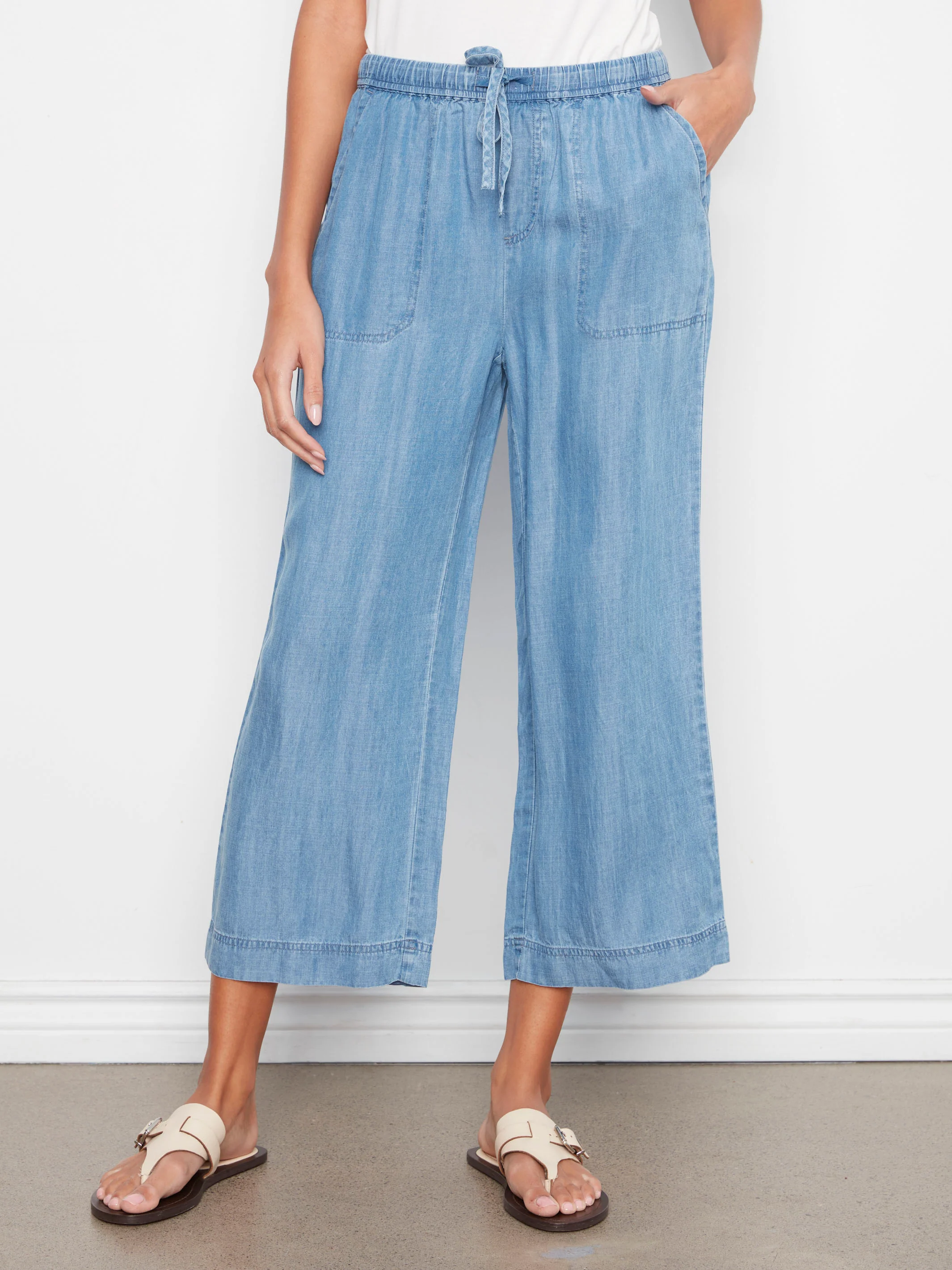 Tencel Wide Leg Jogger Pants - Medium Blue - Image 7