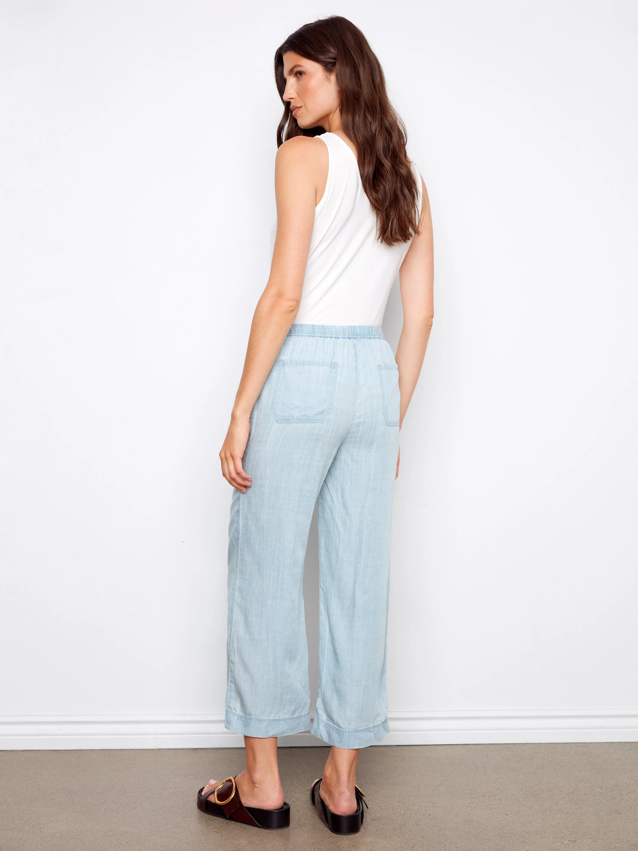 Tencel Wide Leg Jogger Pants - Light Blue - Image 4
